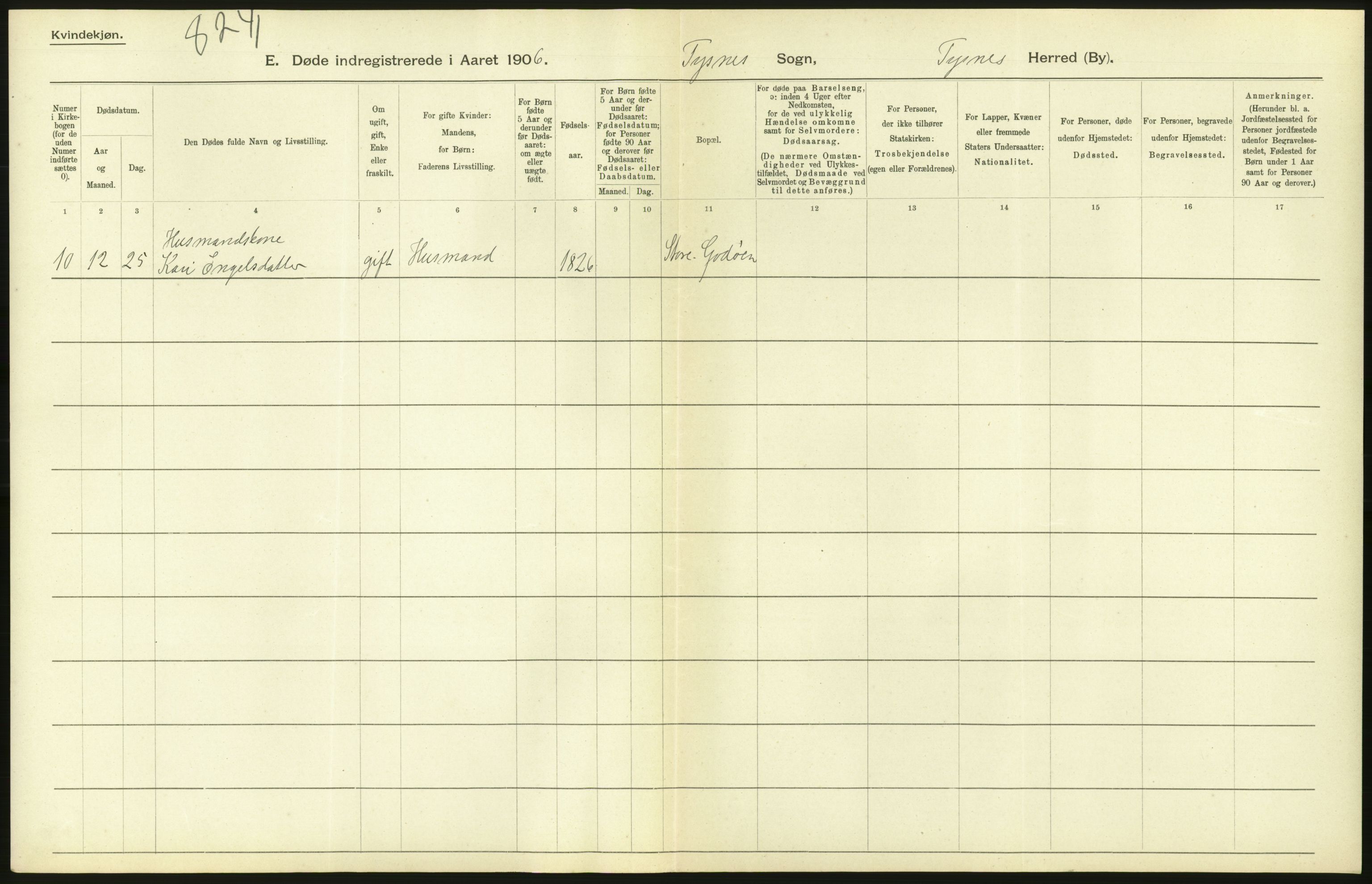 Statistisk sentralbyrå, Sosiodemografiske emner, Befolkning, AV/RA-S-2228/D/Df/Dfa/Dfad/L0030: S. Bergenhus amt: Døde. Bygder., 1906, s. 18