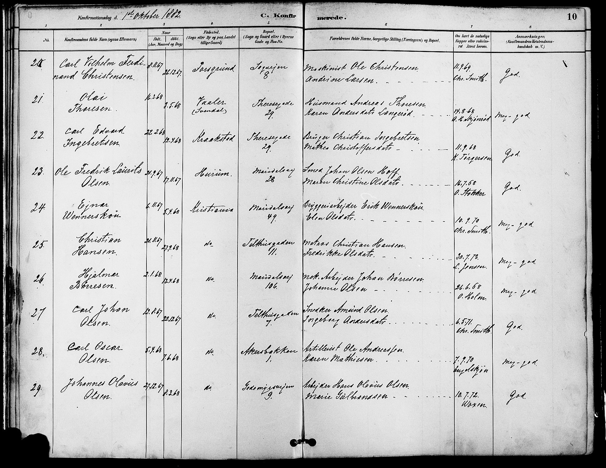 Gamle Aker prestekontor Kirkebøker, AV/SAO-A-10617a/F/L0007: Ministerialbok nr. 7, 1882-1890, s. 10