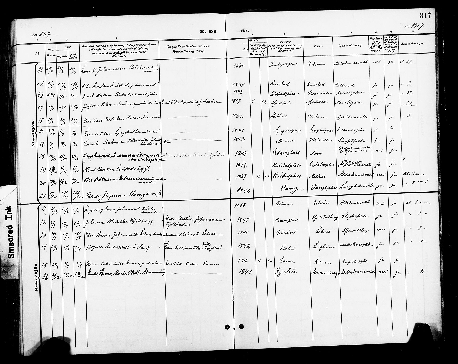Ministerialprotokoller, klokkerbøker og fødselsregistre - Nord-Trøndelag, SAT/A-1458/730/L0302: Klokkerbok nr. 730C05, 1898-1924, s. 317
