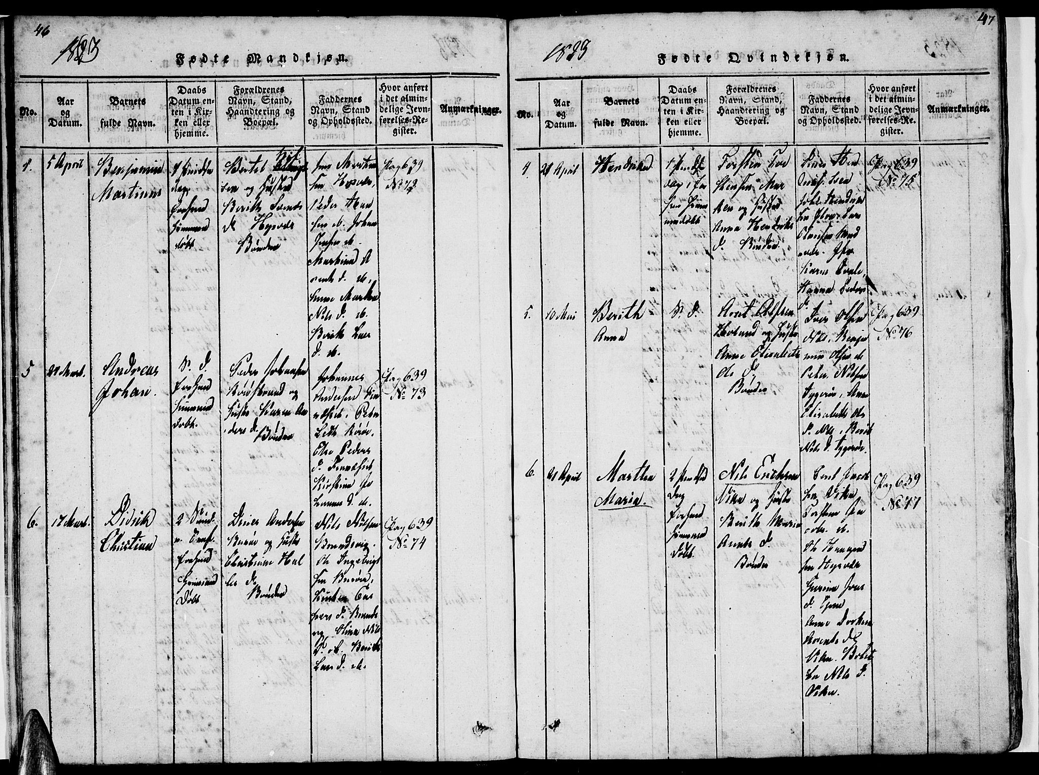 Ministerialprotokoller, klokkerbøker og fødselsregistre - Nordland, AV/SAT-A-1459/816/L0239: Ministerialbok nr. 816A05, 1820-1845, s. 46-47