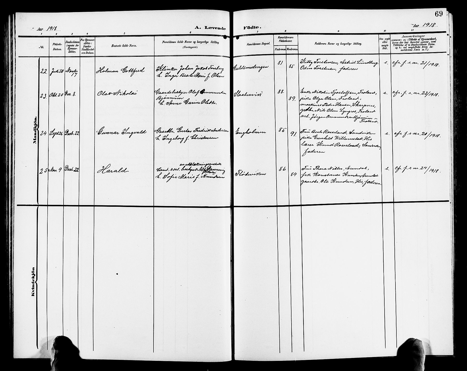 Hisøy sokneprestkontor, AV/SAK-1111-0020/F/Fb/L0004: Klokkerbok nr. B 4, 1905-1923, s. 69