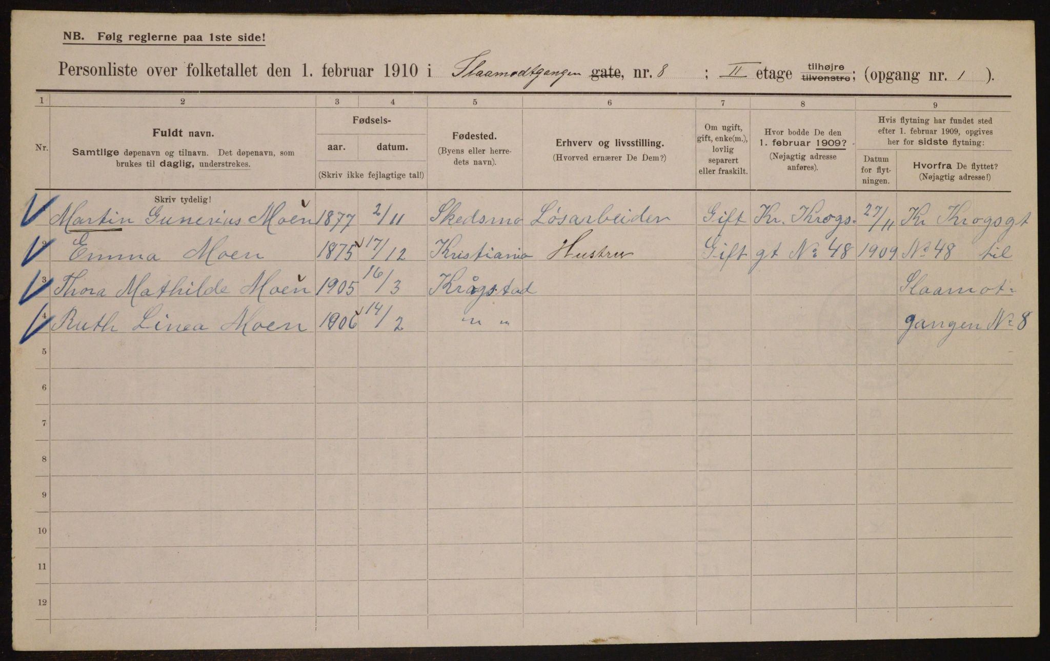 OBA, Kommunal folketelling 1.2.1910 for Kristiania, 1910, s. 92485