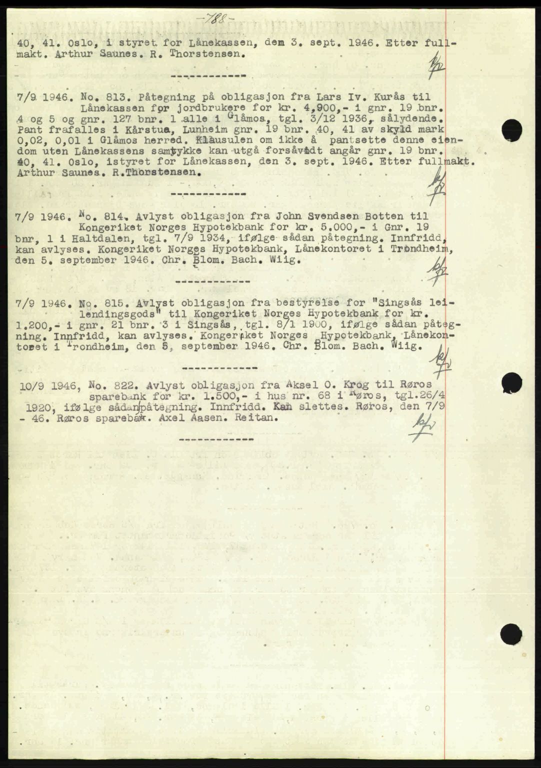 Gauldal sorenskriveri, SAT/A-0014/1/2/2C: Pantebok nr. A2, 1946-1946, Dagboknr: 813/1946
