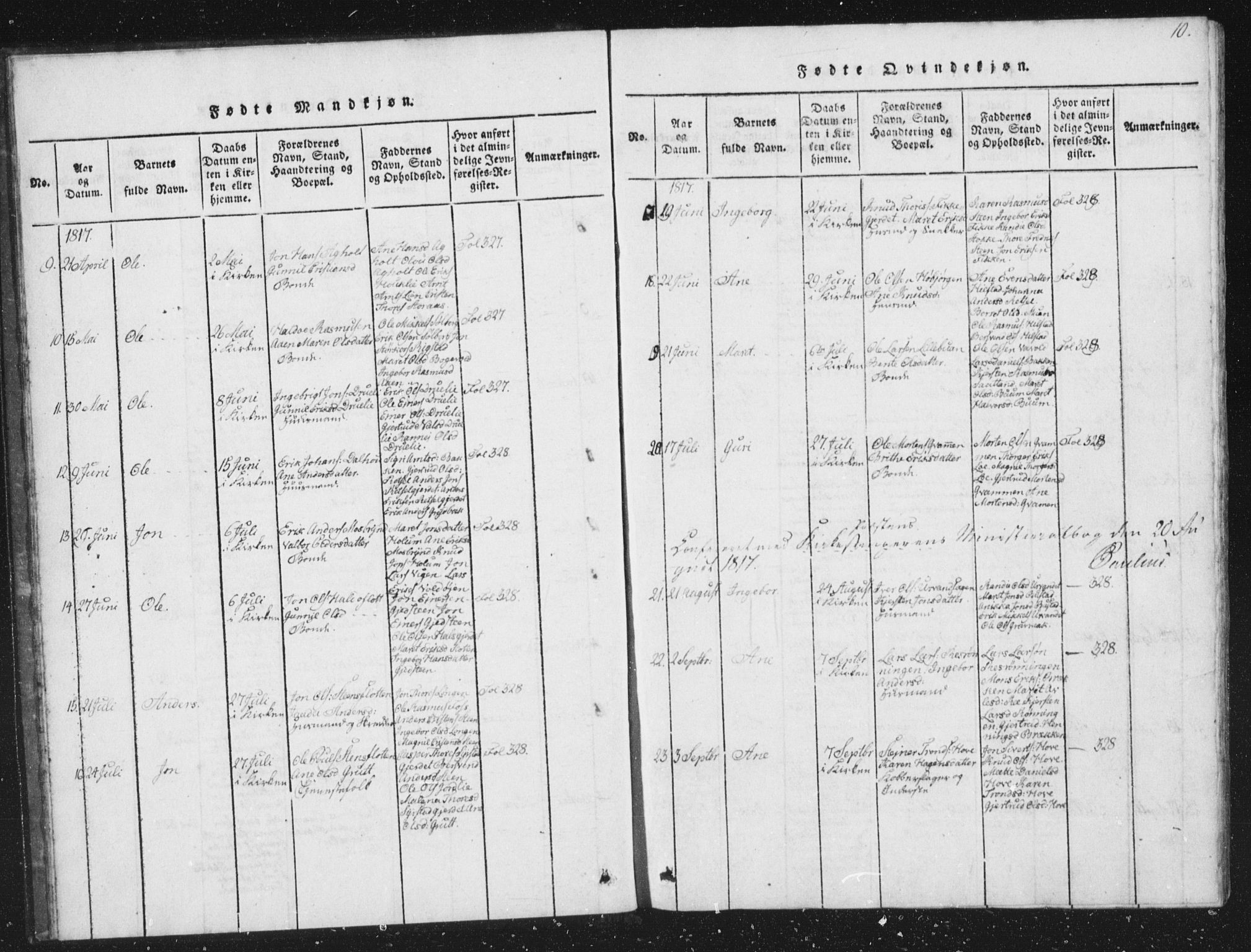 Ministerialprotokoller, klokkerbøker og fødselsregistre - Sør-Trøndelag, SAT/A-1456/672/L0862: Klokkerbok nr. 672C01, 1816-1831, s. 10