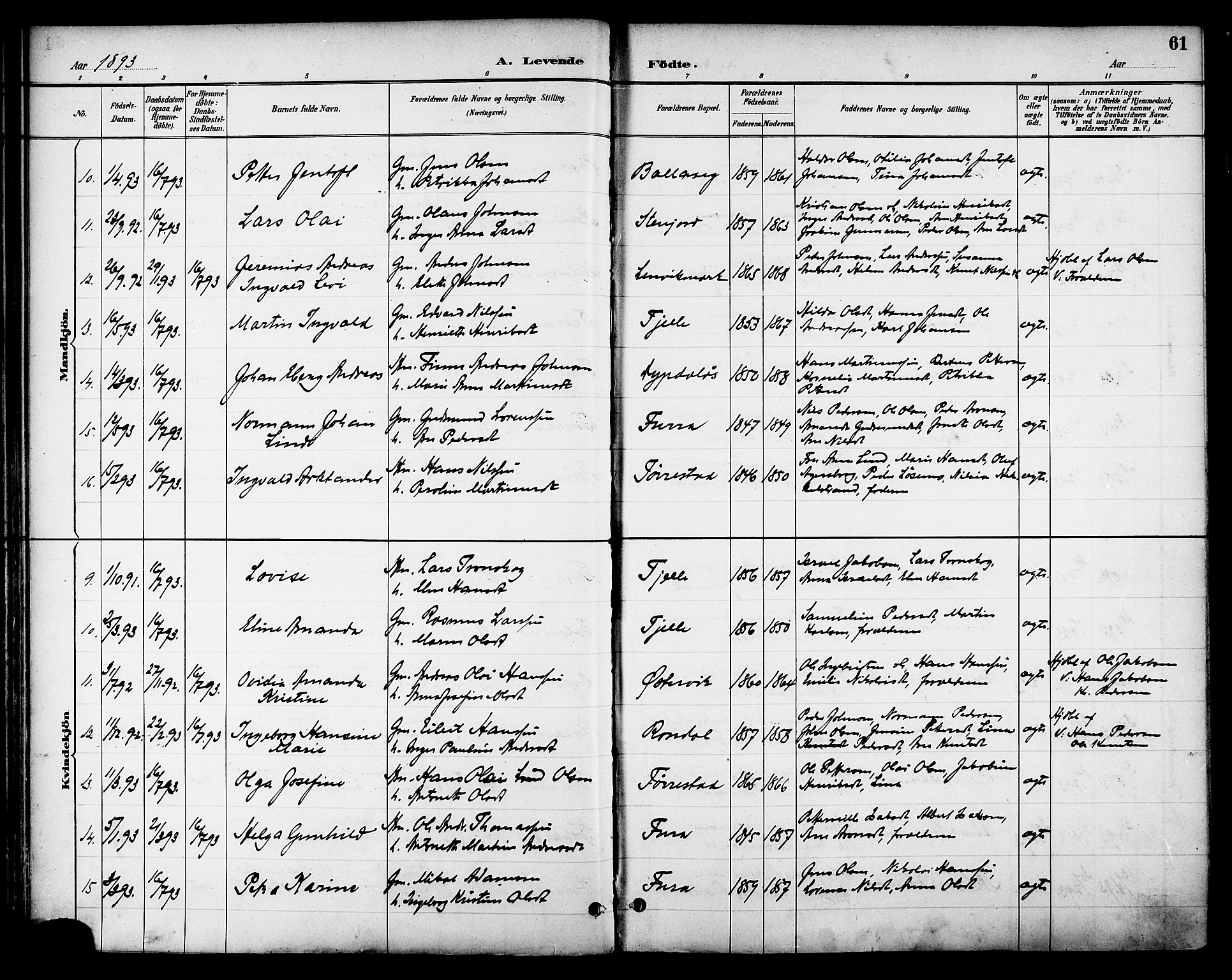 Ministerialprotokoller, klokkerbøker og fødselsregistre - Nordland, AV/SAT-A-1459/863/L0898: Ministerialbok nr. 863A10, 1886-1897, s. 61