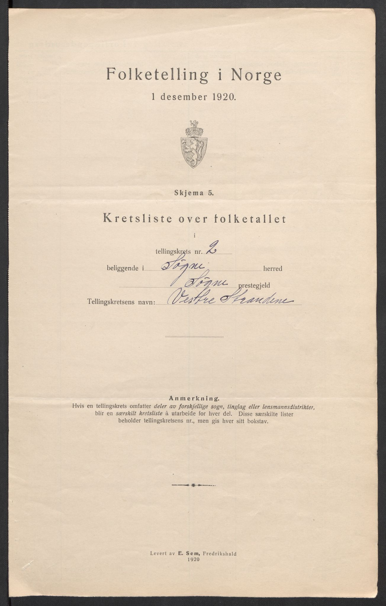 SAK, Folketelling 1920 for 1018 Søgne herred, 1920, s. 11