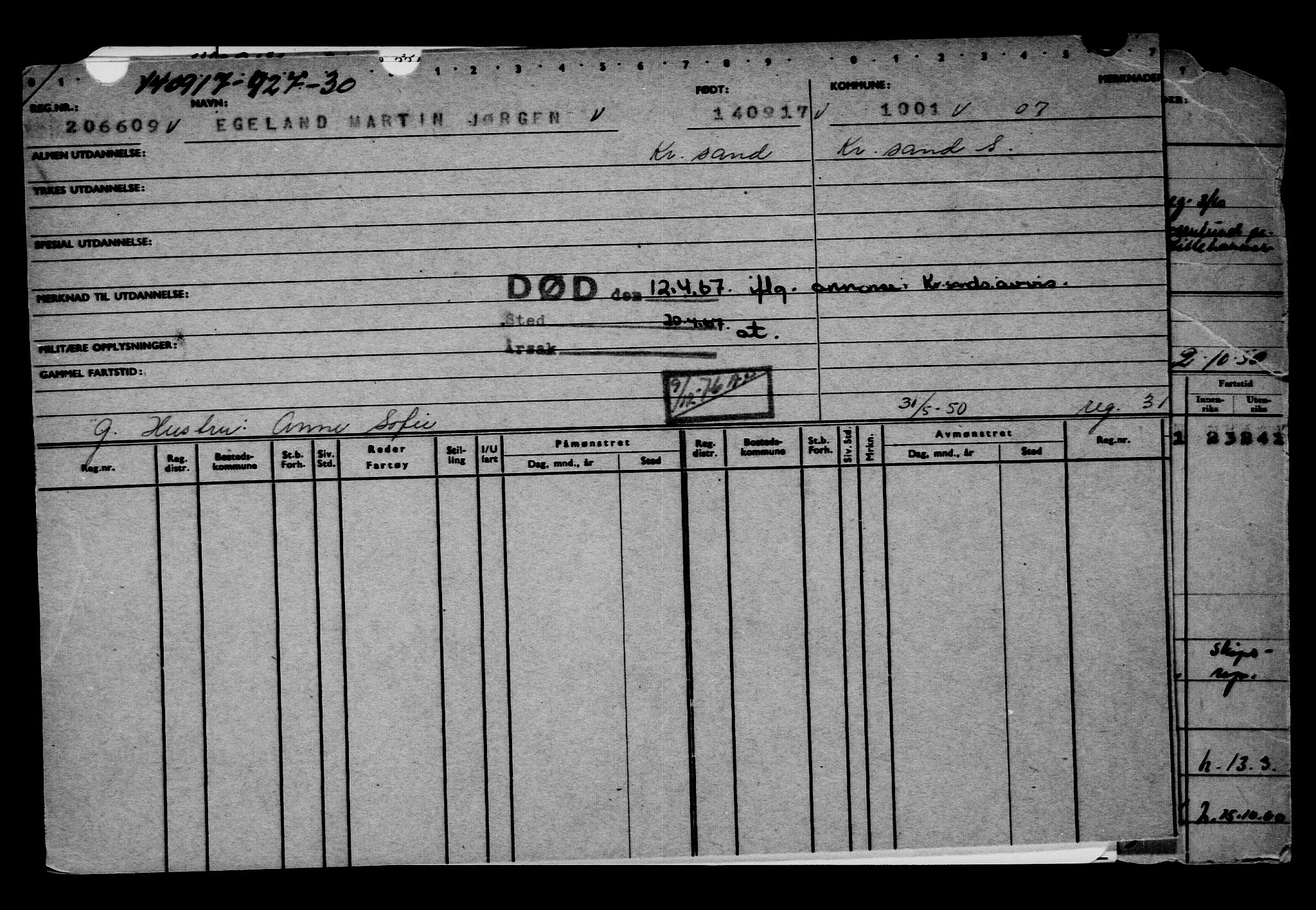 Direktoratet for sjømenn, RA/S-3545/G/Gb/L0151: Hovedkort, 1917, s. 616