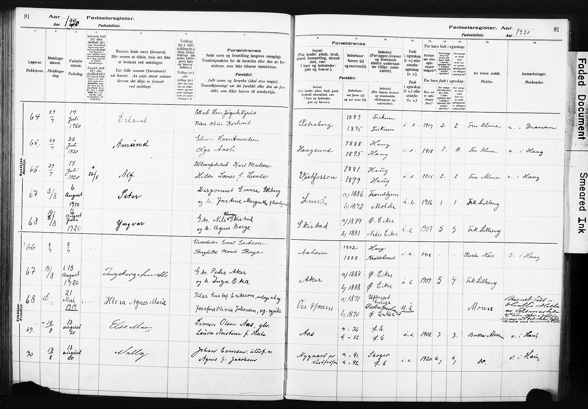 Eiker kirkebøker, AV/SAKO-A-4/J/Ja/L0001: Fødselsregister nr. I 1, 1916-1927, s. 81