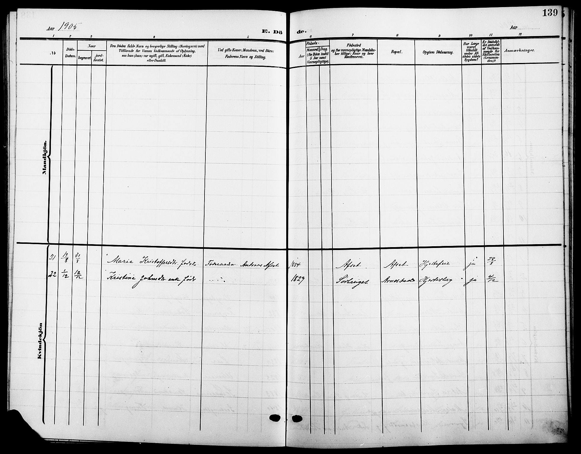 Ringsaker prestekontor, SAH/PREST-014/L/La/L0016: Klokkerbok nr. 16, 1905-1920, s. 139