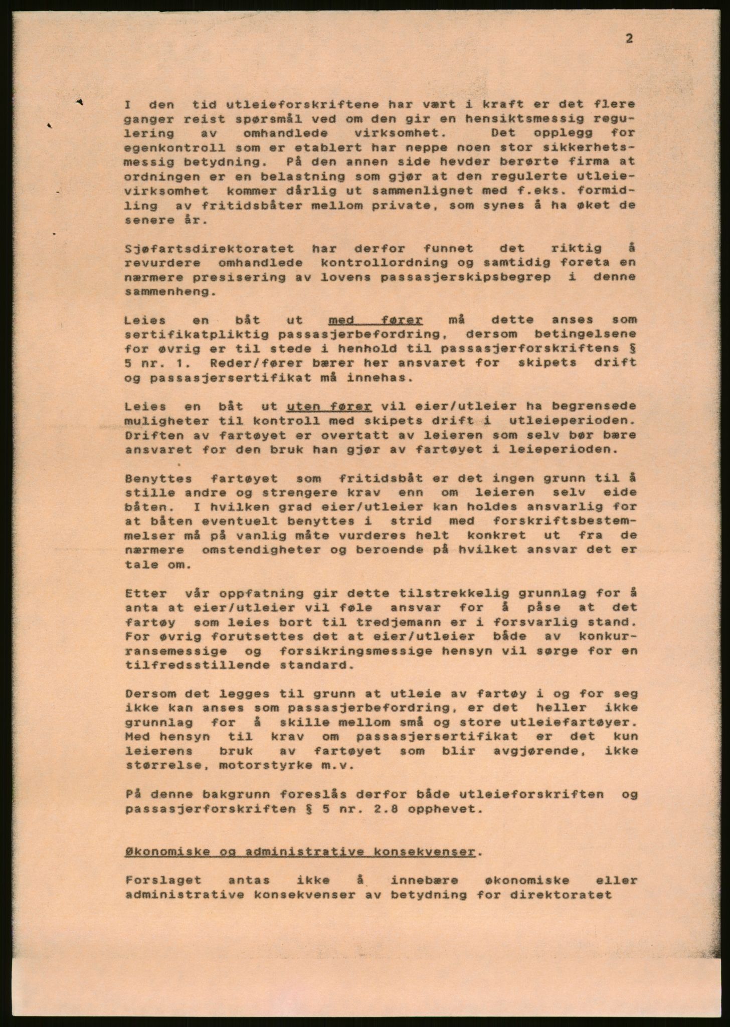 Sjøfartsdirektoratet med forløpere, generelt arkiv, AV/RA-S-1407/D/Du/Duc/L0642/0001: Skipskontrollen - Forskrifter / Forskrift om utleiebåter (2 mapper), 1978-1987, s. 495