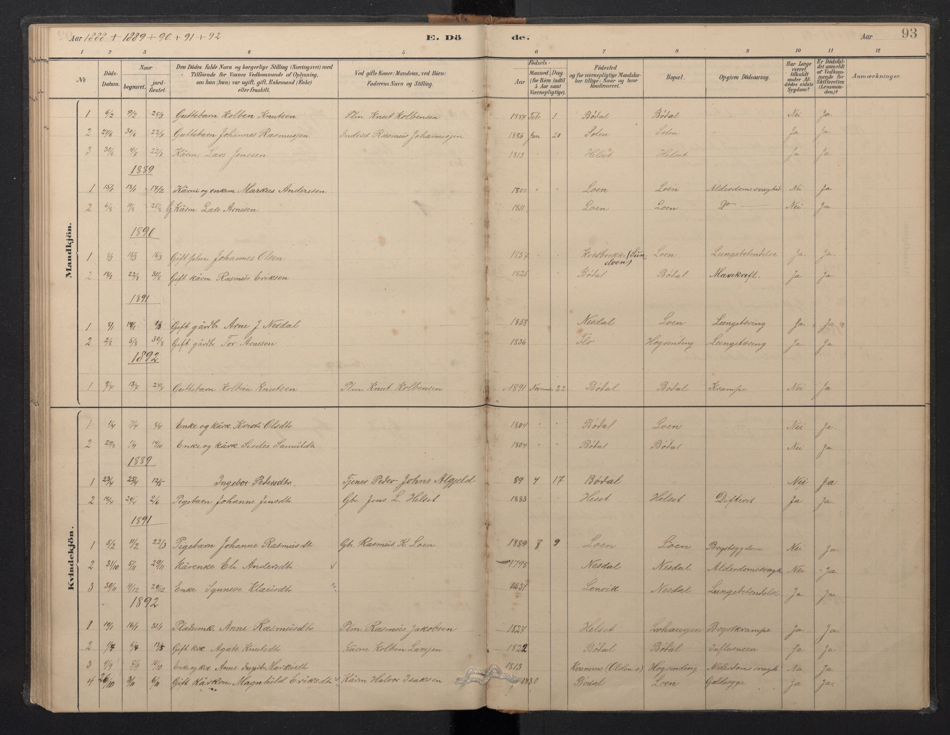 Stryn Sokneprestembete, SAB/A-82501: Klokkerbok nr. B 3, 1881-1918, s. 92b-93a