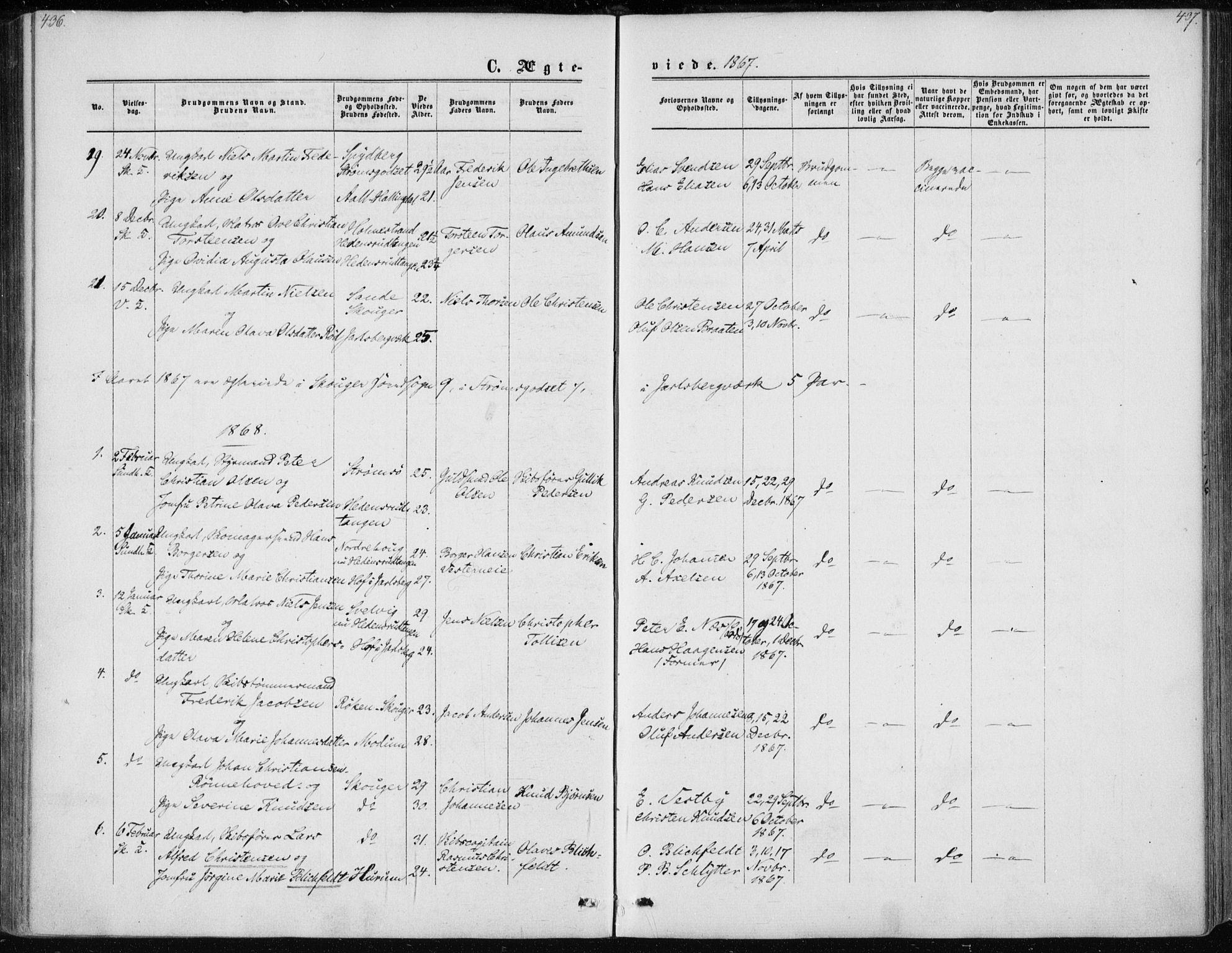 Skoger kirkebøker, AV/SAKO-A-59/F/Fa/L0004: Ministerialbok nr. I 4, 1862-1872, s. 436-437