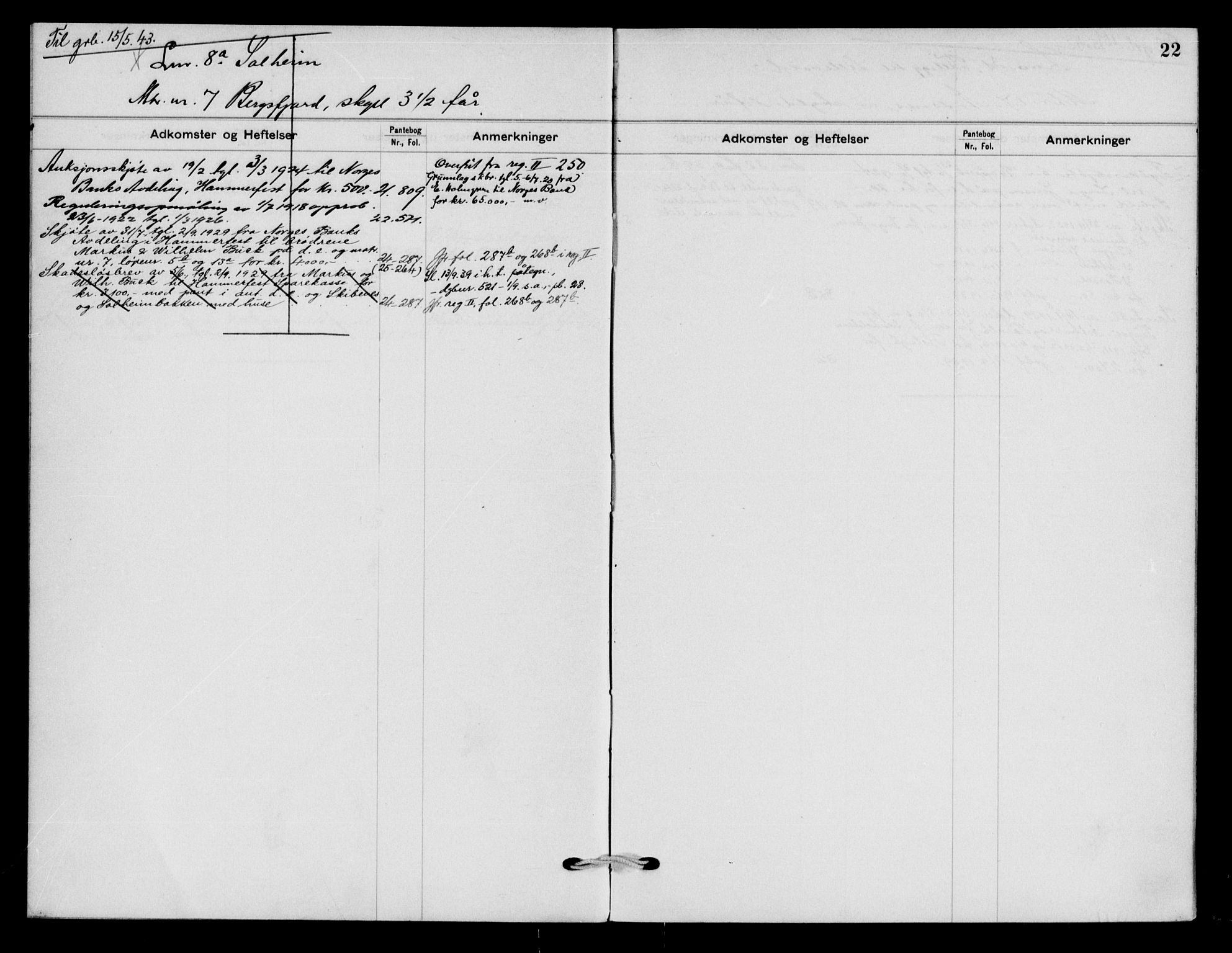 Alta fogderi/sorenskriveri, SATØ/SATØ-5/1/K/Kb/Kbc/L0040pantereg: Panteregister nr. 40, s. 22