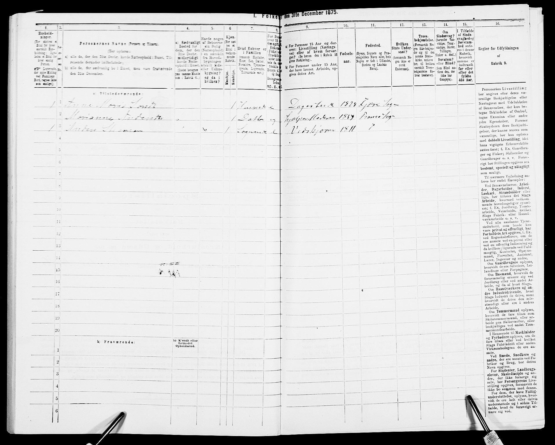 SAK, Folketelling 1875 for 0918P Austre Moland prestegjeld, 1875, s. 1089