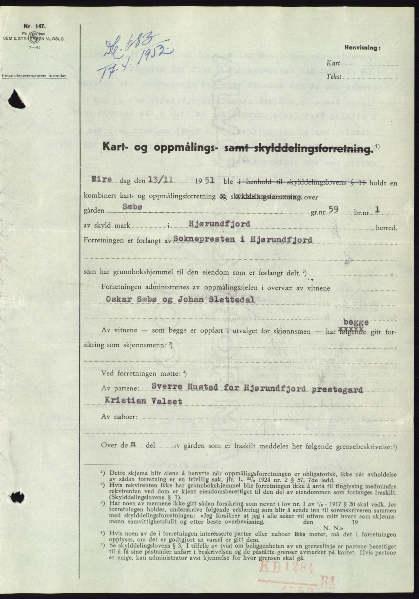 Søre Sunnmøre sorenskriveri, SAT/A-4122/1/2/2C/L0091: Pantebok nr. 17A, 1951-1952, Dagboknr: 683/1952