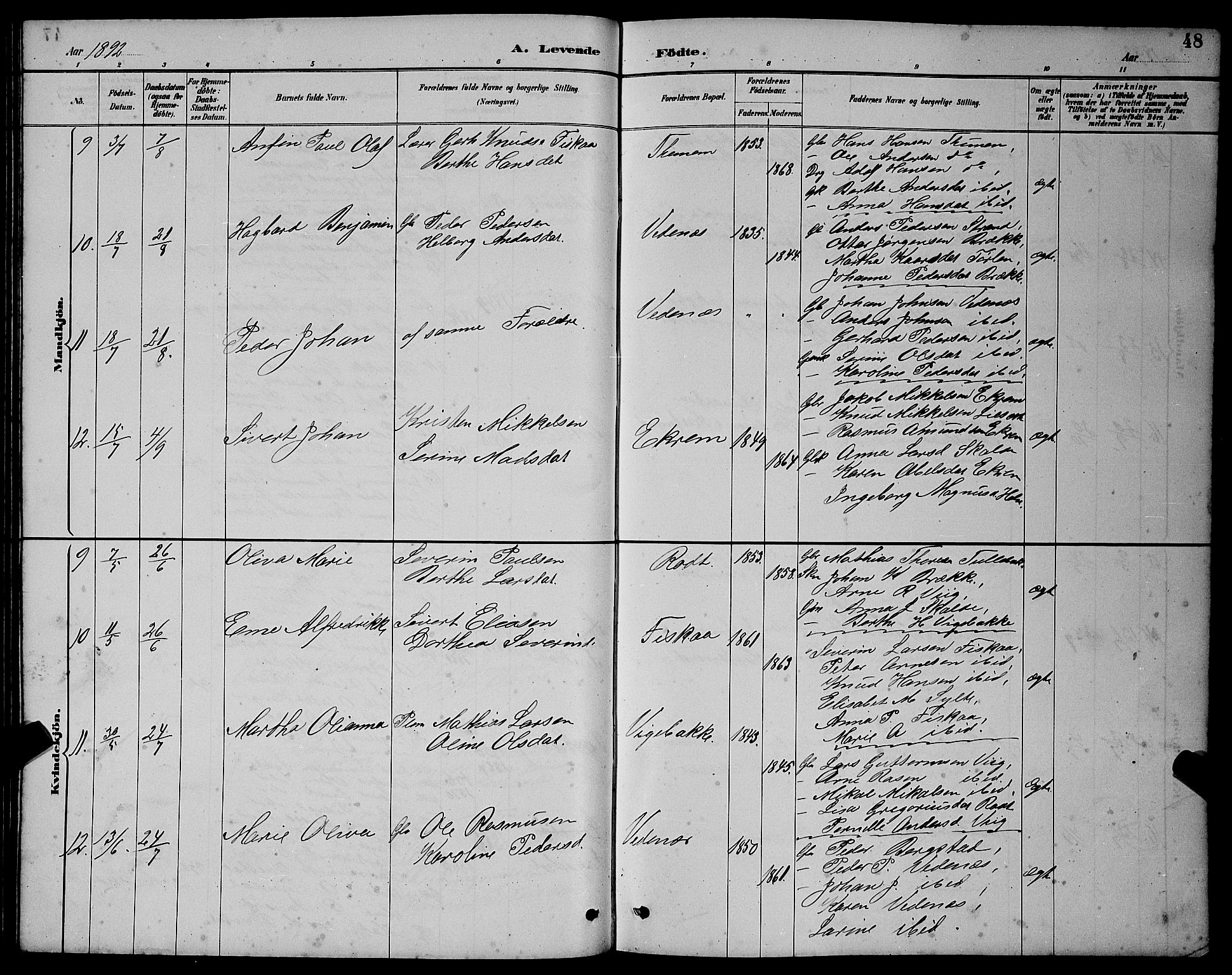 Ministerialprotokoller, klokkerbøker og fødselsregistre - Møre og Romsdal, AV/SAT-A-1454/501/L0017: Klokkerbok nr. 501C03, 1885-1901, s. 48