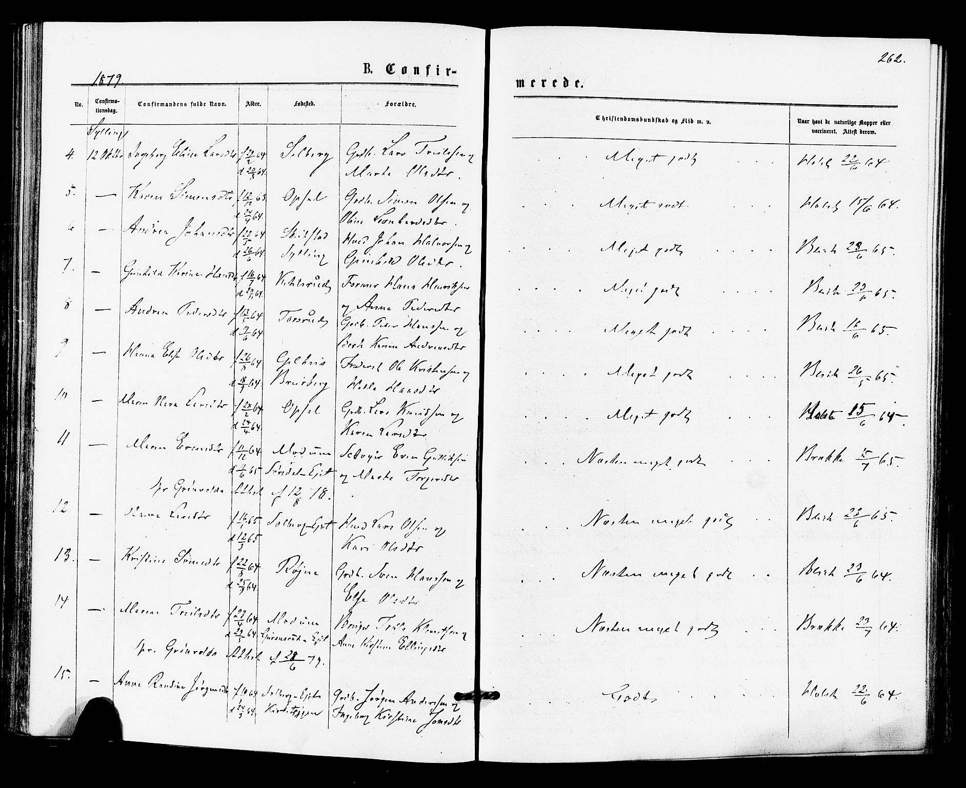 Lier kirkebøker, SAKO/A-230/F/Fa/L0014: Ministerialbok nr. I 14, 1875-1882, s. 262