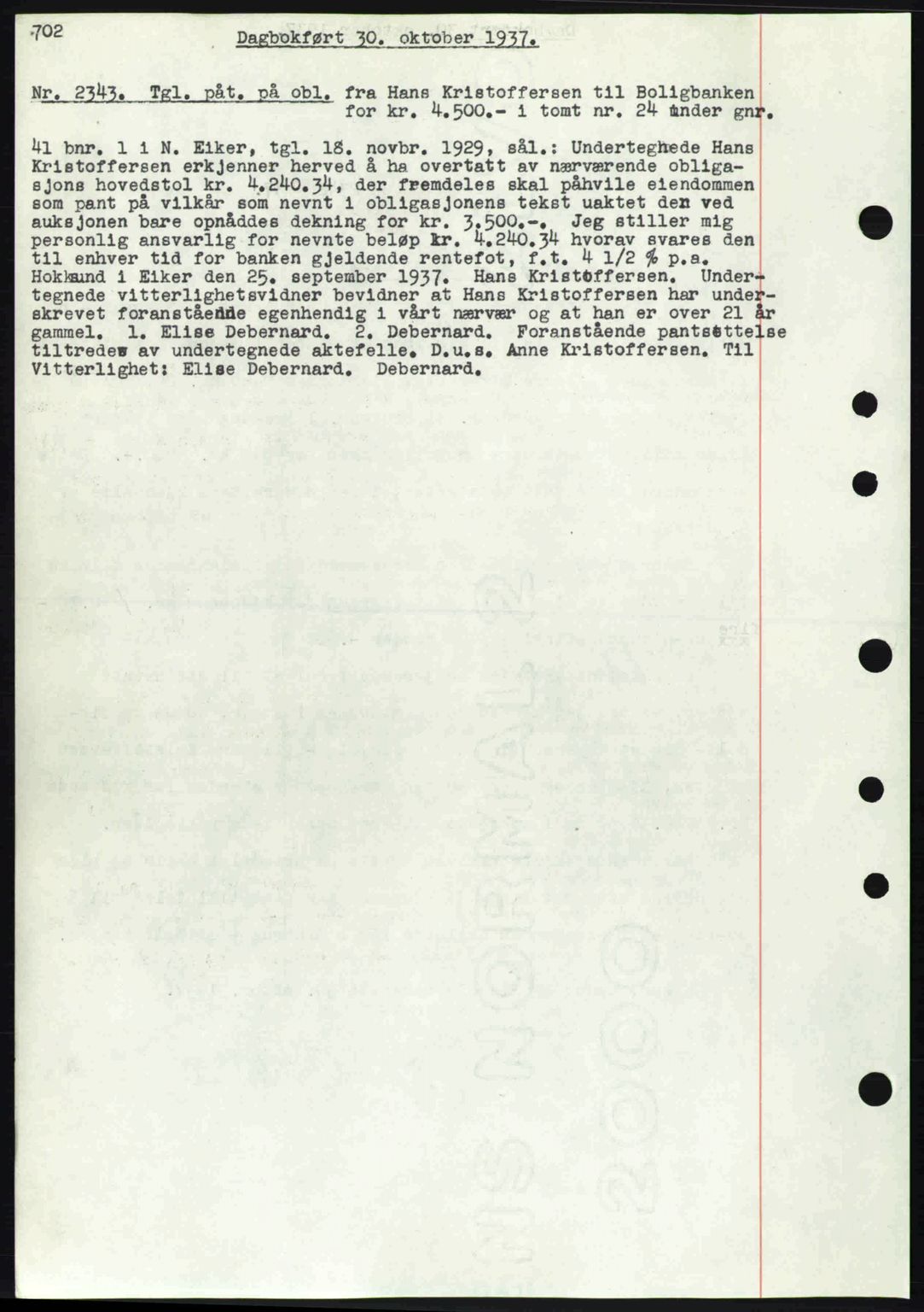 Eiker, Modum og Sigdal sorenskriveri, SAKO/A-123/G/Ga/Gab/L0036: Pantebok nr. A6, 1937-1937, Dagboknr: 2343/1937
