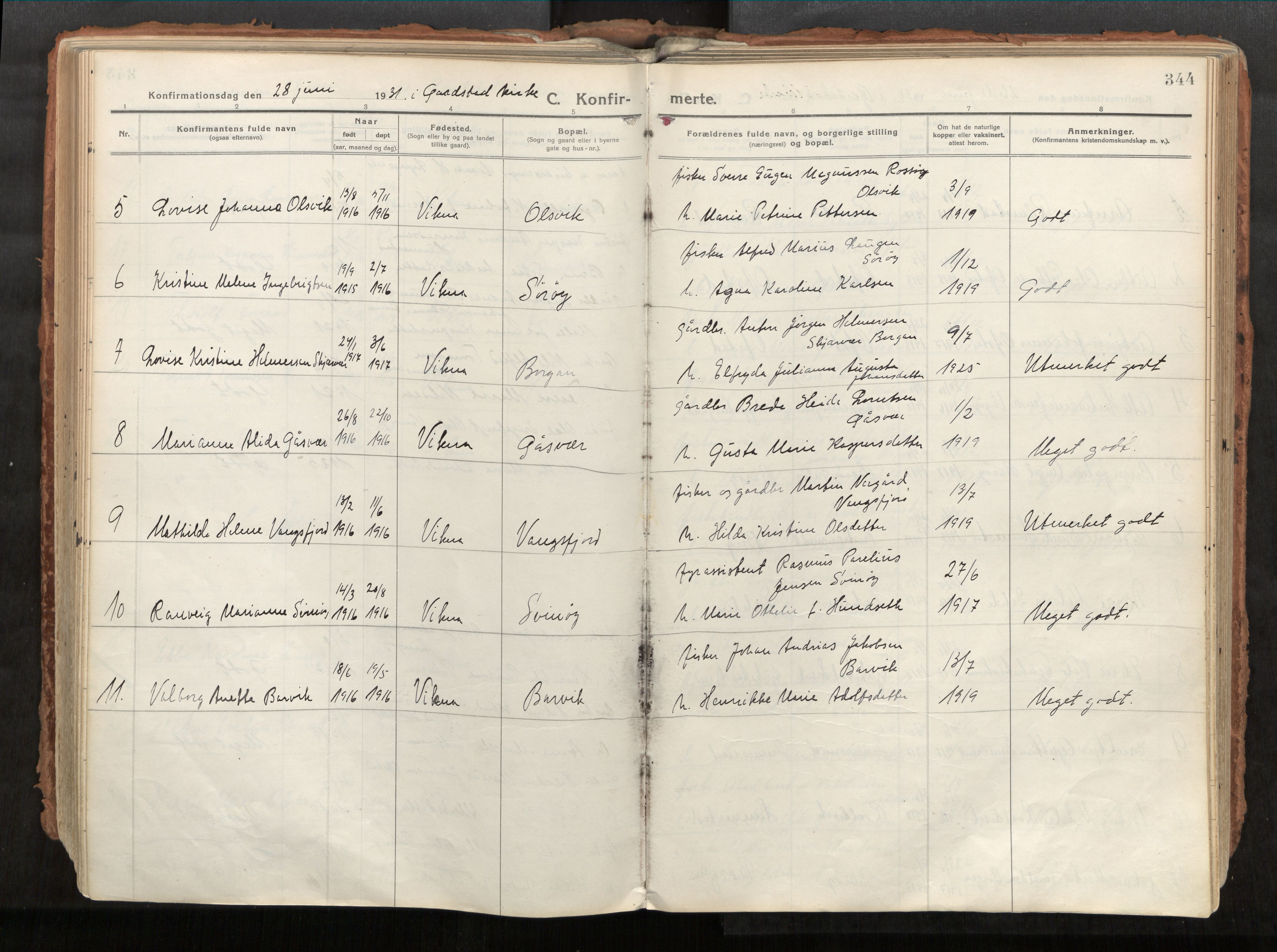 Vikna sokneprestkontor, AV/SAT-A-1173/1/I/I1/I1a/L0001: Ministerialbok nr. 1, 1913-1934, s. 344