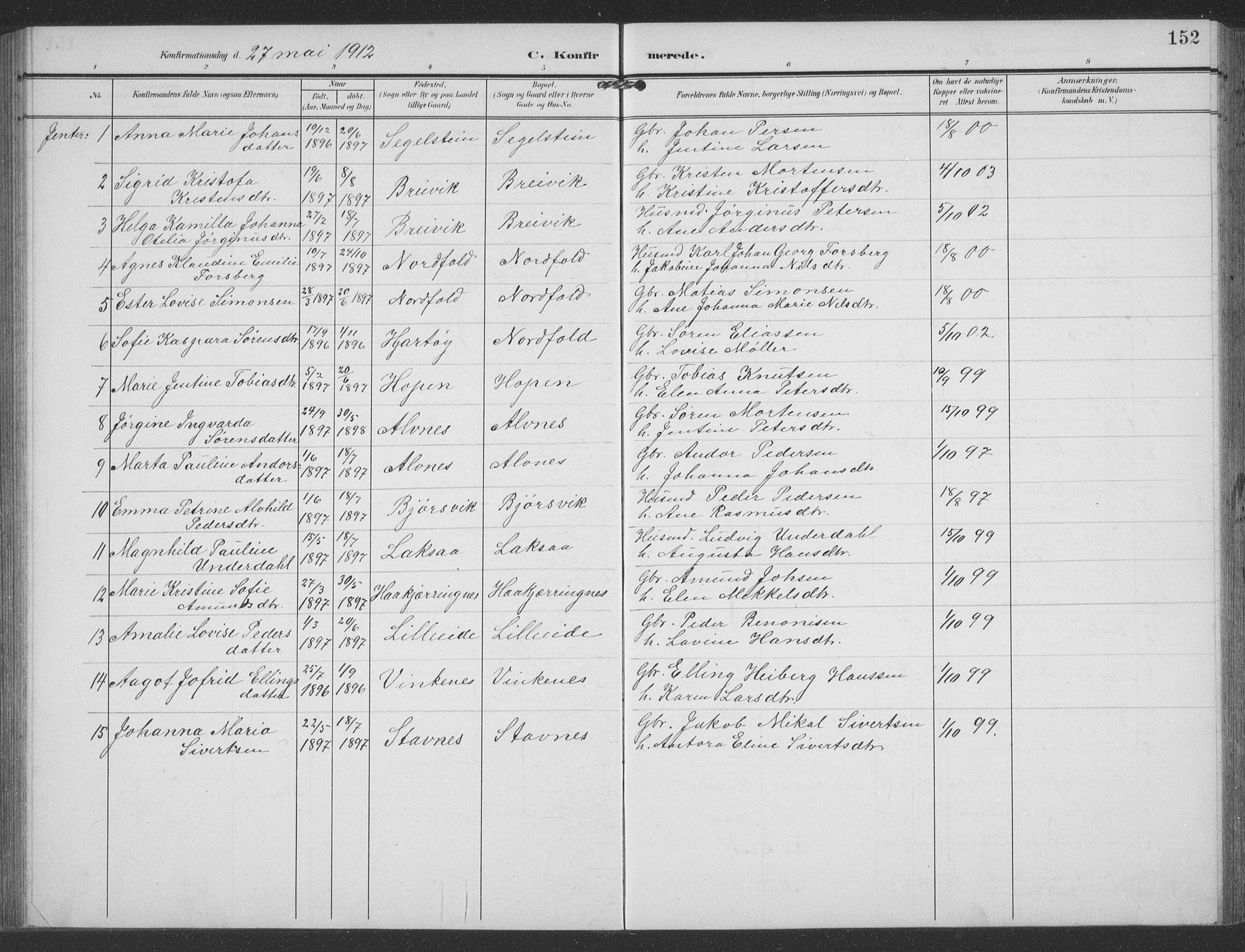 Ministerialprotokoller, klokkerbøker og fødselsregistre - Nordland, SAT/A-1459/858/L0835: Klokkerbok nr. 858C02, 1904-1940, s. 152