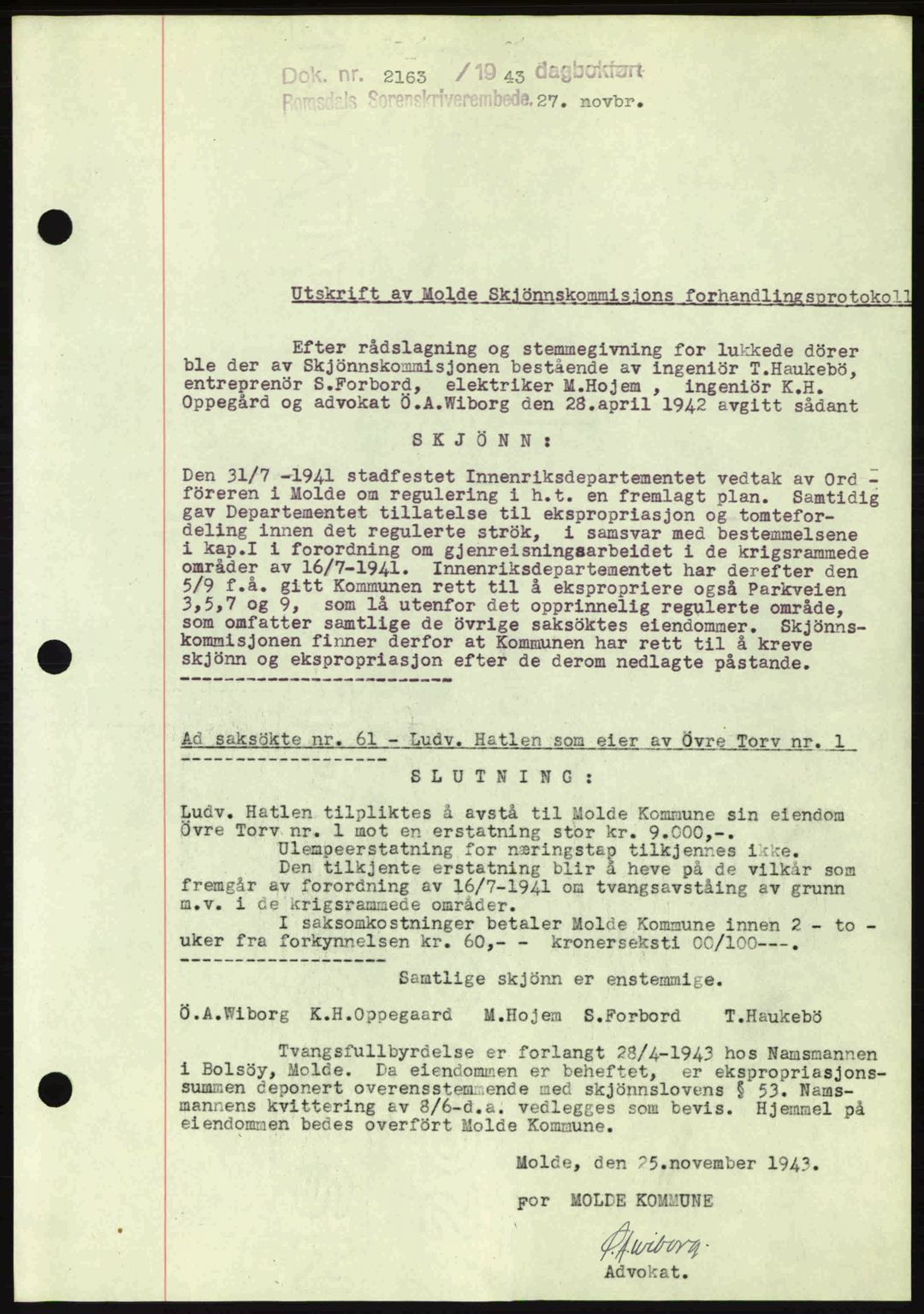 Romsdal sorenskriveri, AV/SAT-A-4149/1/2/2C: Pantebok nr. A15, 1943-1944, Dagboknr: 2163/1943