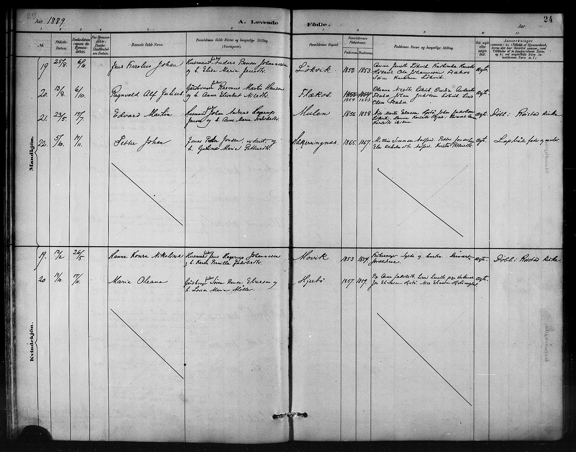 Ministerialprotokoller, klokkerbøker og fødselsregistre - Nordland, AV/SAT-A-1459/858/L0831: Ministerialbok nr. 858A01, 1884-1902, s. 24