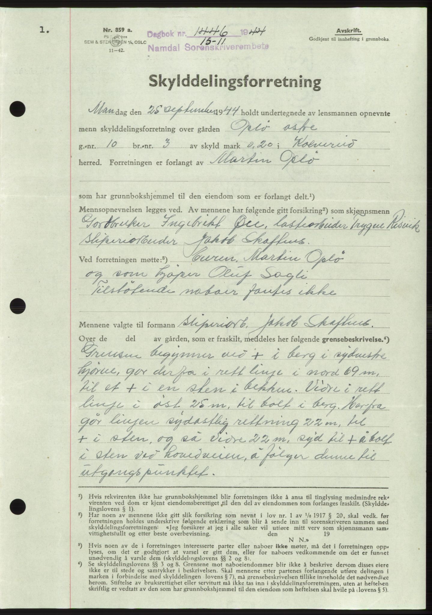 Namdal sorenskriveri, SAT/A-4133/1/2/2C: Pantebok nr. -, 1944-1945, Dagboknr: 1446/1944