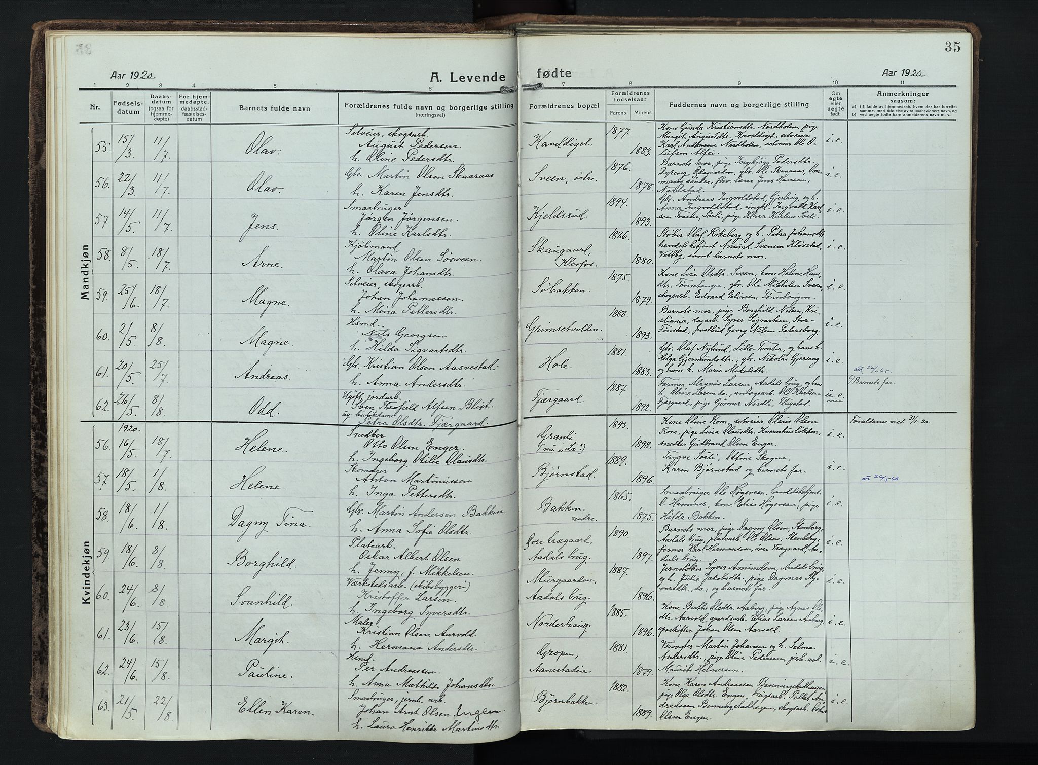 Løten prestekontor, AV/SAH-PREST-022/K/Ka/L0012: Ministerialbok nr. 12, 1918-1926, s. 35