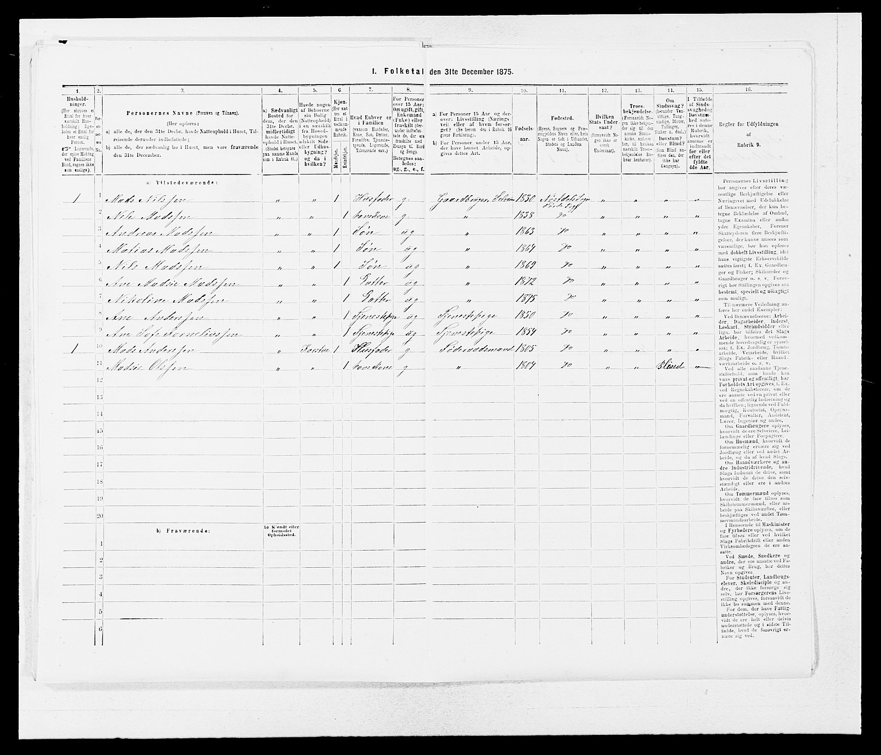 SAB, Folketelling 1875 for 1432P Førde prestegjeld, 1875, s. 1040