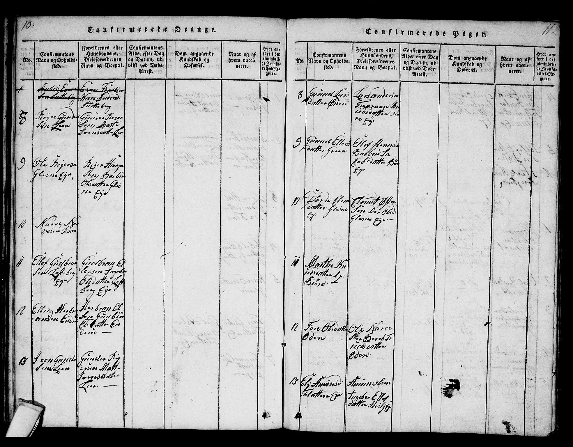 Krødsherad kirkebøker, SAKO/A-19/F/Fa/L0001: Ministerialbok nr. 1, 1815-1829, s. 10-11