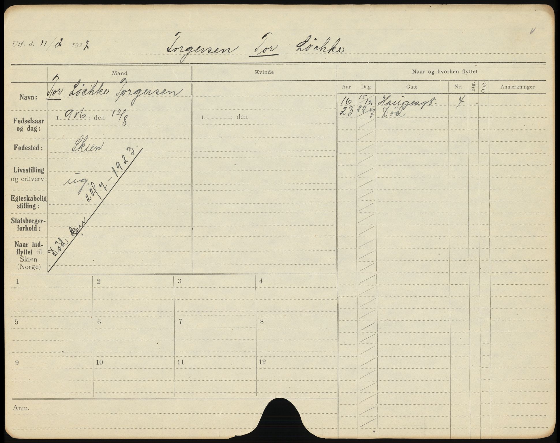 Skien folkeregister, SAKO/A-425/H/Ha/L0001: Døde, 1916-1929, s. 1213