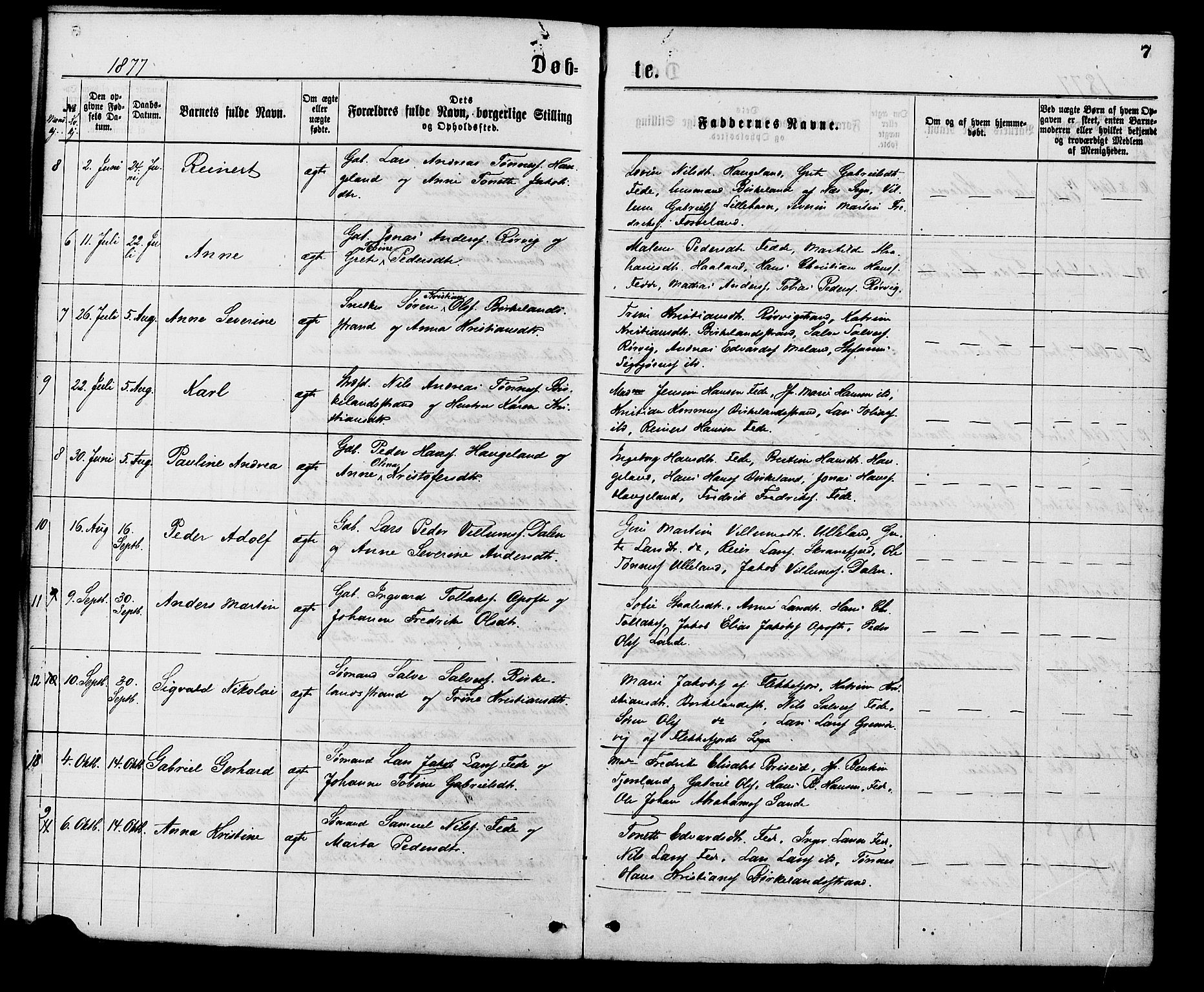 Kvinesdal sokneprestkontor, AV/SAK-1111-0026/F/Fa/Faa/L0003: Ministerialbok nr. A 3, 1877-1882, s. 7