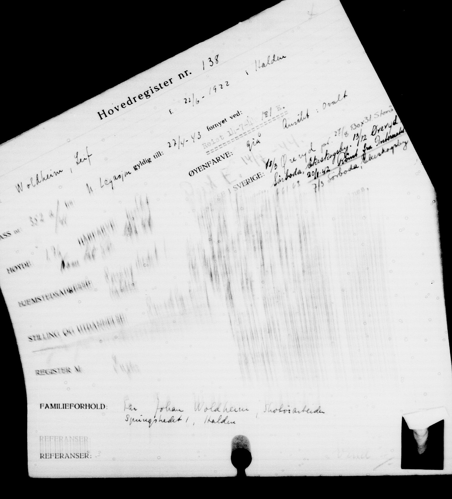 Utenriksstasjonene, Legasjonen i Stockholm, Flyktningkontoret, AV/RA-S-6753/V/Va/L0001: Kjesäterkartoteket, flyktninger med registreringsnr. 1-1000, 1940-1945, s. 225