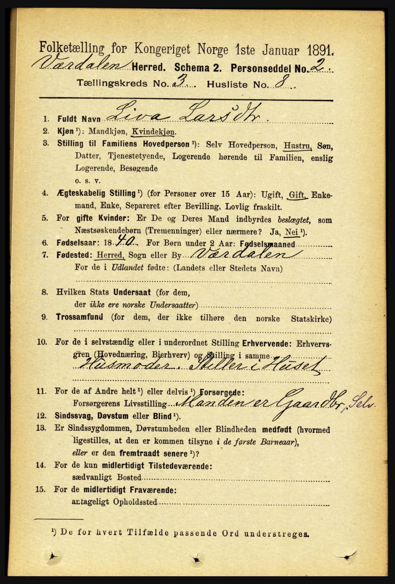 RA, Folketelling 1891 for 1721 Verdal herred, 1891, s. 1821