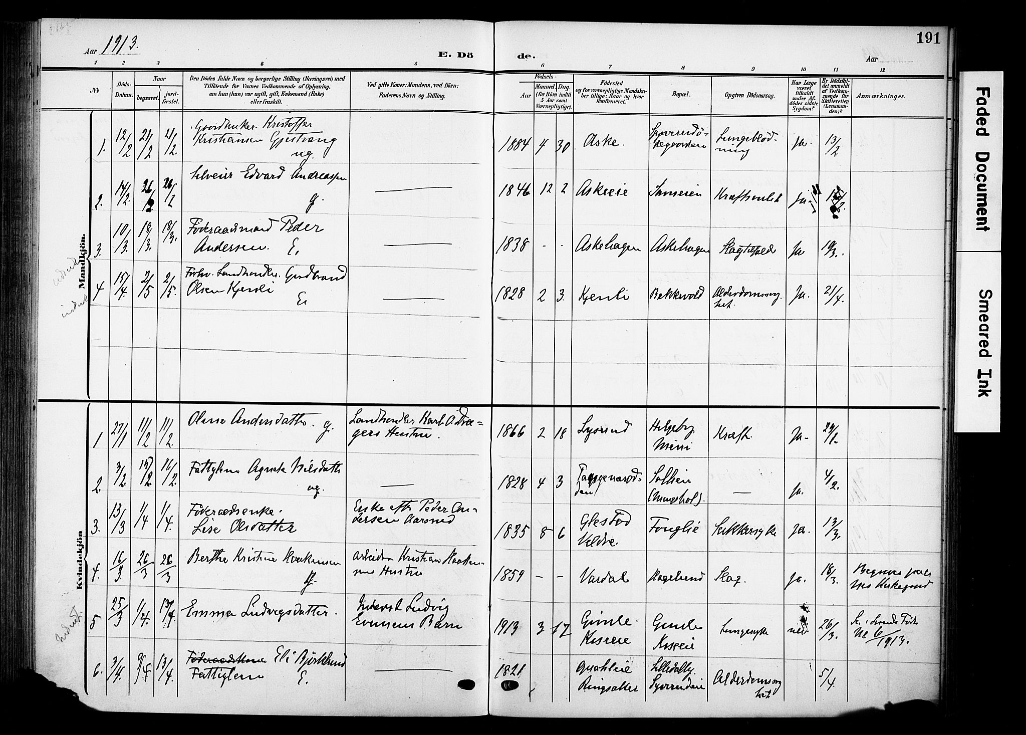 Nes prestekontor, Hedmark, SAH/PREST-020/K/Ka/L0013: Ministerialbok nr. 13, 1906-1924, s. 191