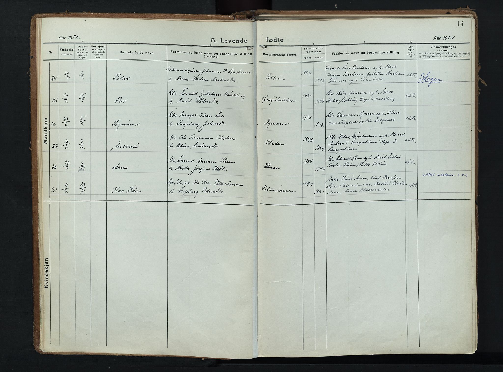 Alvdal prestekontor, SAH/PREST-060/H/Ha/Haa/L0006: Ministerialbok nr. 6, 1920-1937, s. 14