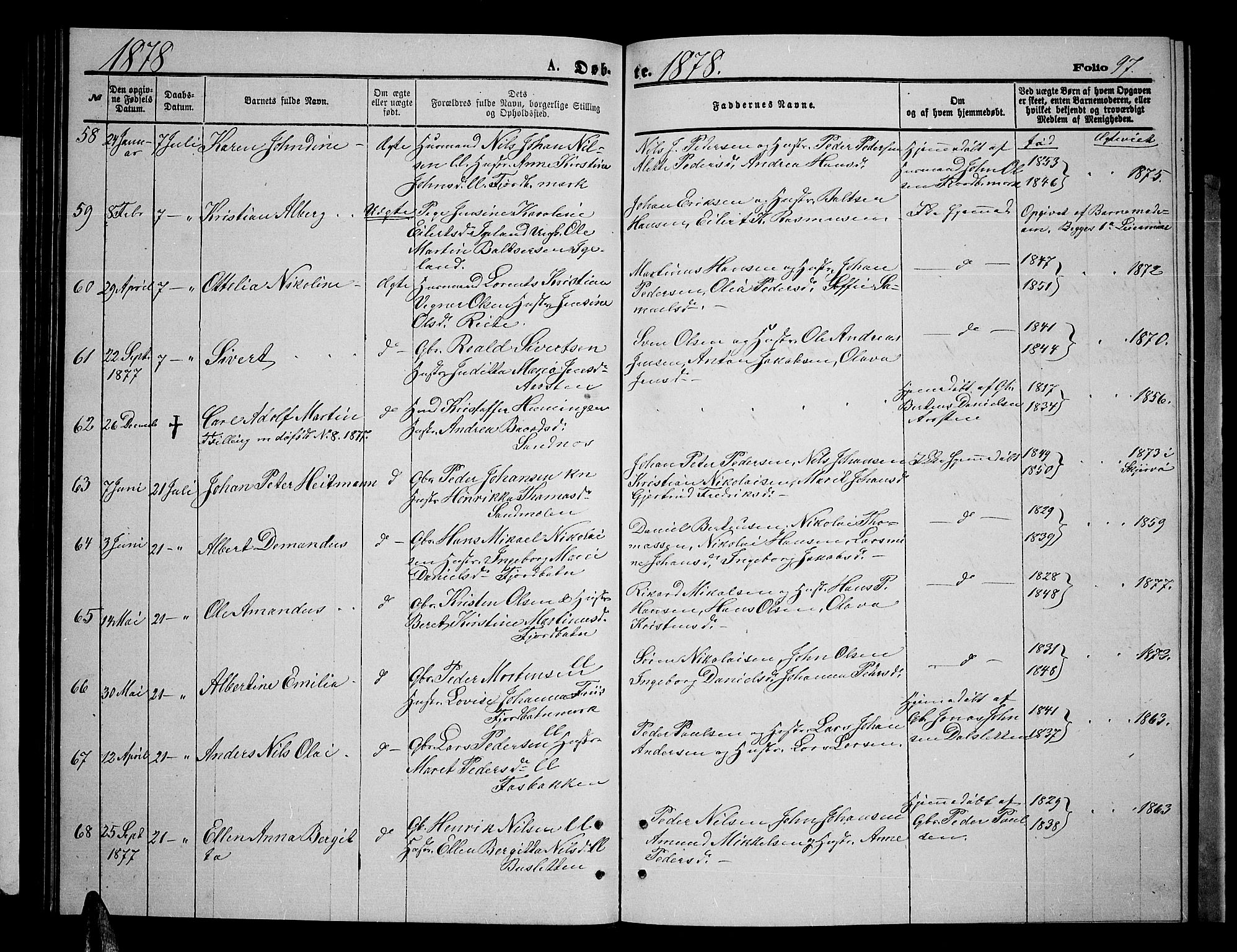 Ibestad sokneprestembete, AV/SATØ-S-0077/H/Ha/Hab/L0006klokker: Klokkerbok nr. 6, 1871-1879, s. 97