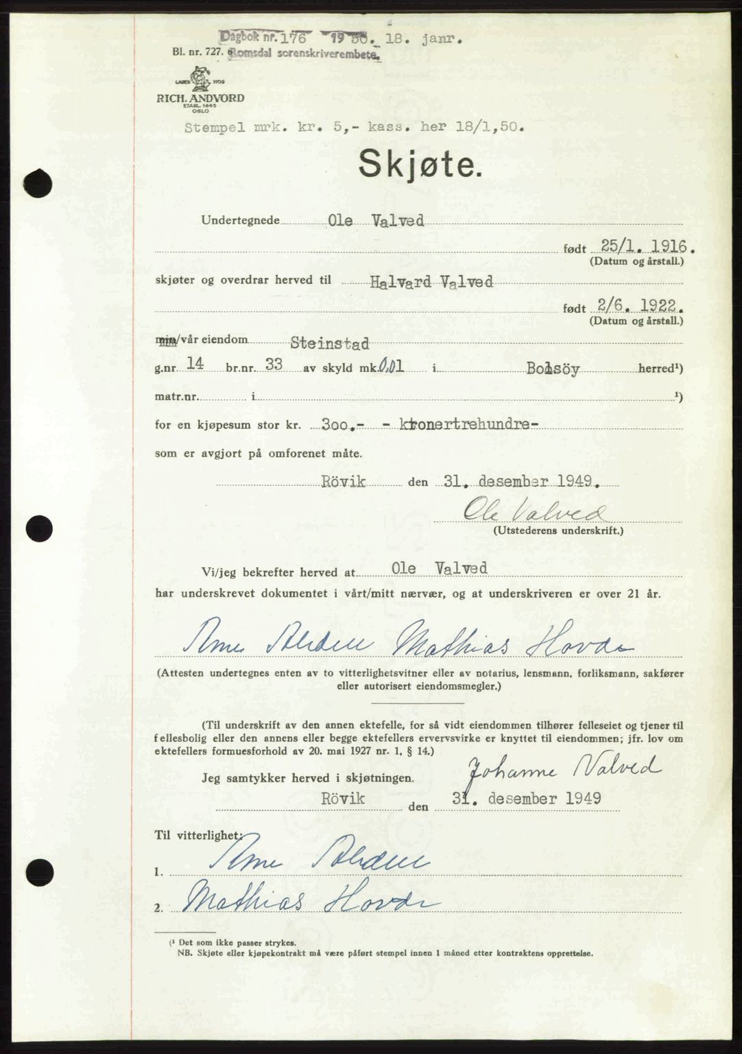 Romsdal sorenskriveri, SAT/A-4149/1/2/2C: Pantebok nr. A32, 1950-1950, Dagboknr: 176/1950