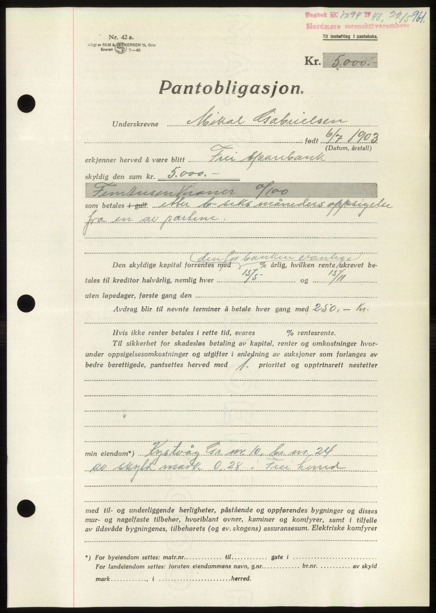Nordmøre sorenskriveri, SAT/A-4132/1/2/2Ca: Pantebok nr. B98, 1948-1948, Dagboknr: 1294/1948