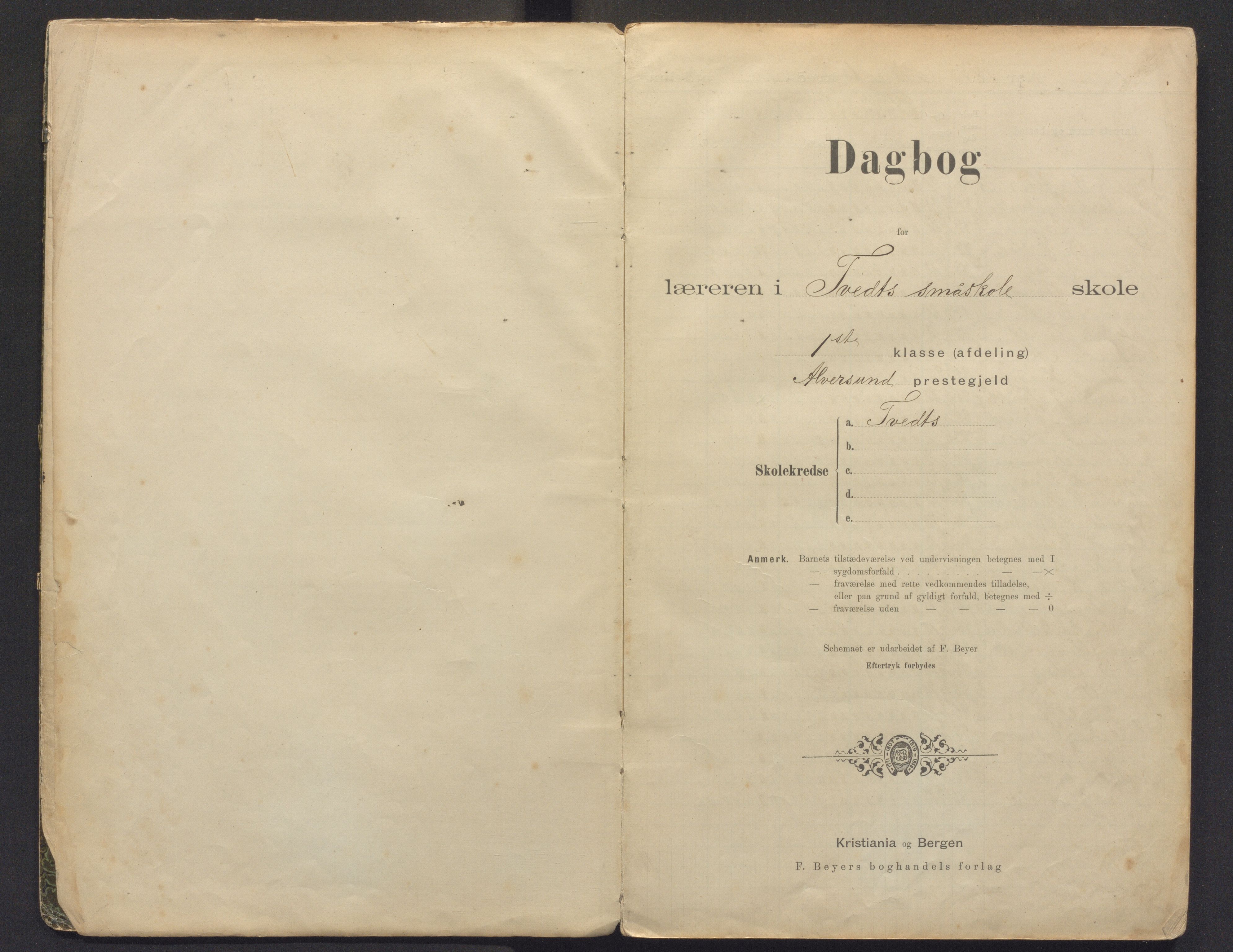 Alversund kommune. Barneskulane, IKAH/1257-231/G/Ga/L0002: Dagbok for Tveit skule 1. avdeling, 1893-1916