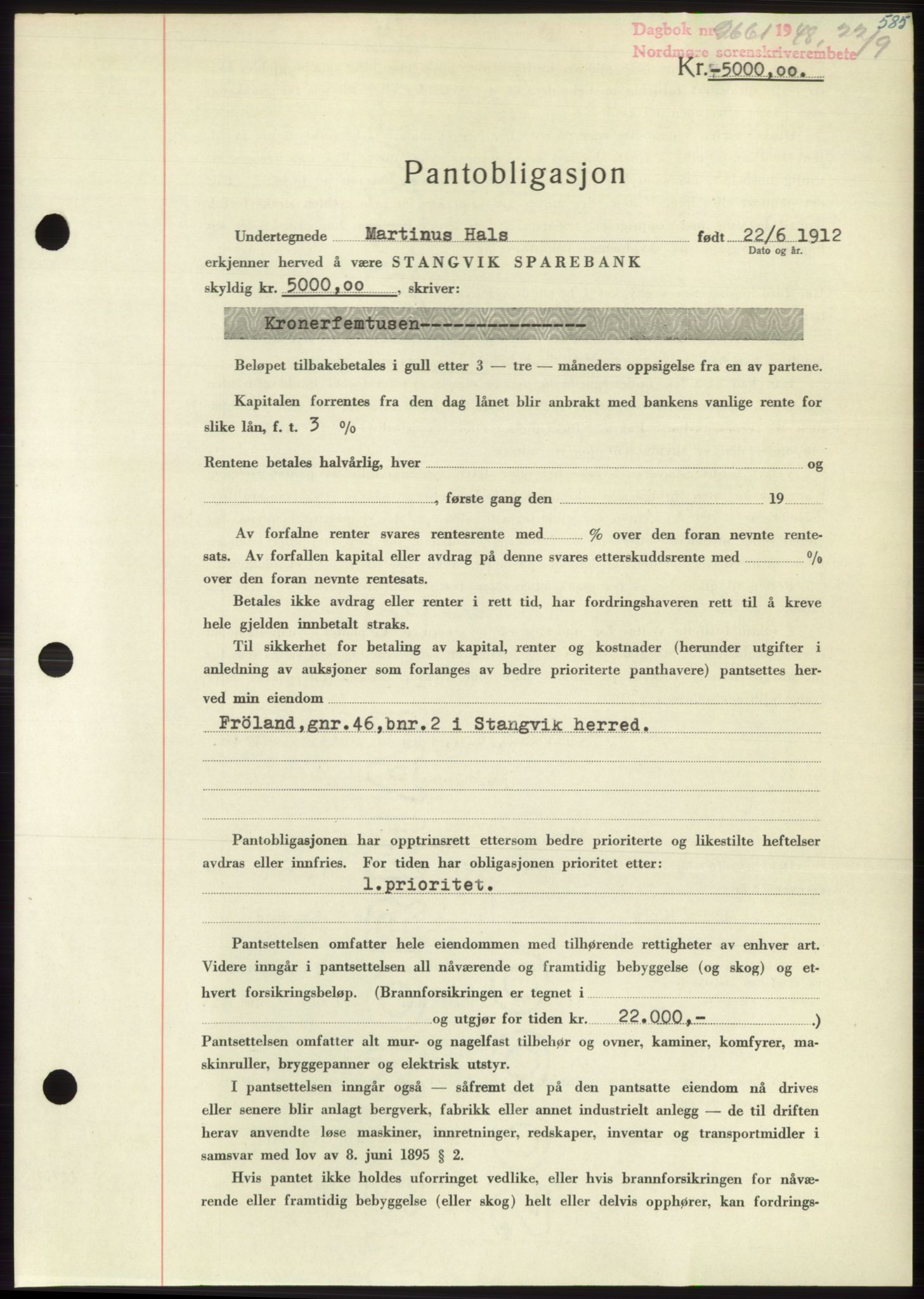 Nordmøre sorenskriveri, AV/SAT-A-4132/1/2/2Ca: Pantebok nr. B99, 1948-1948, Dagboknr: 2661/1948