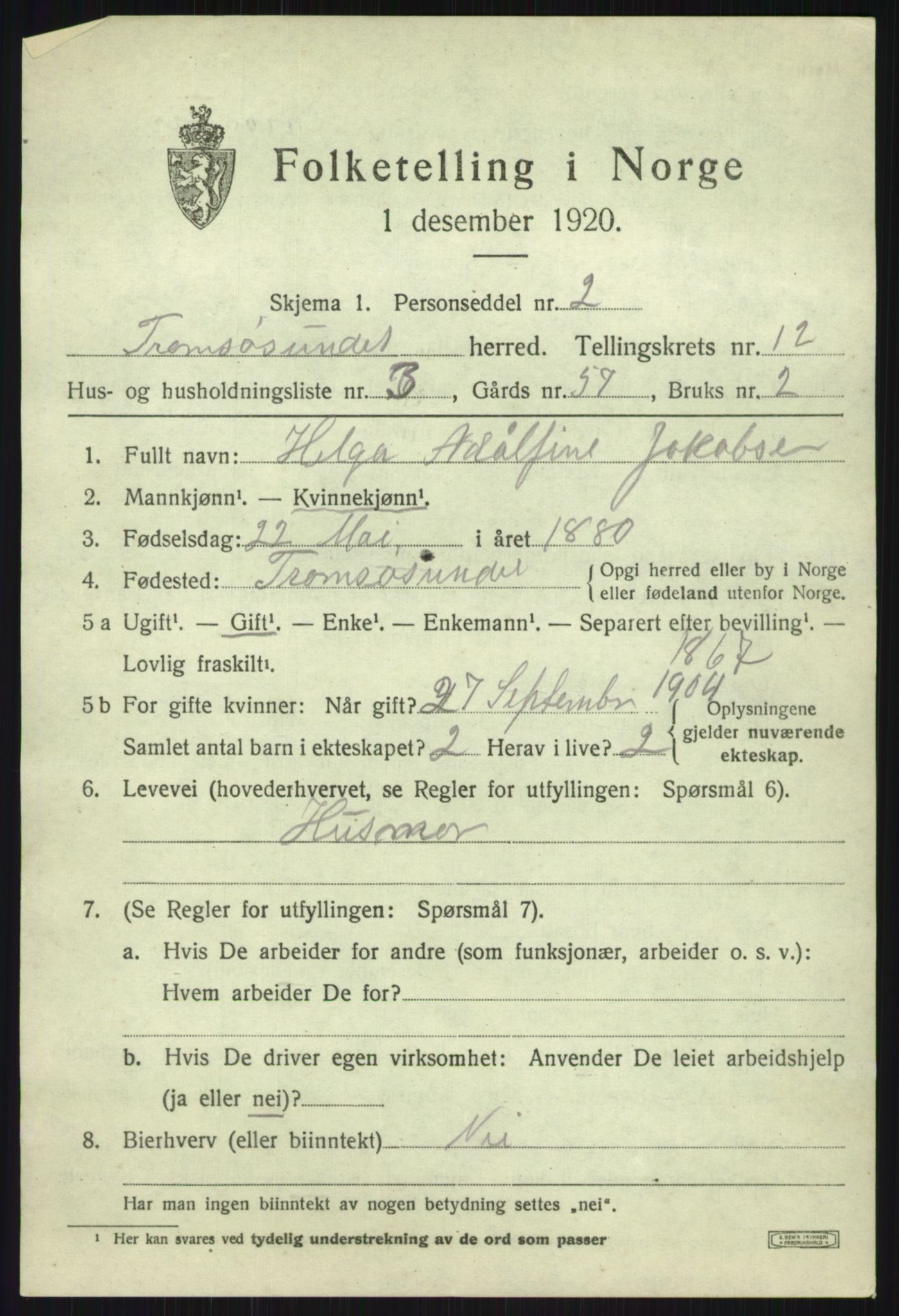 SATØ, Folketelling 1920 for 1934 Tromsøysund herred, 1920, s. 7616