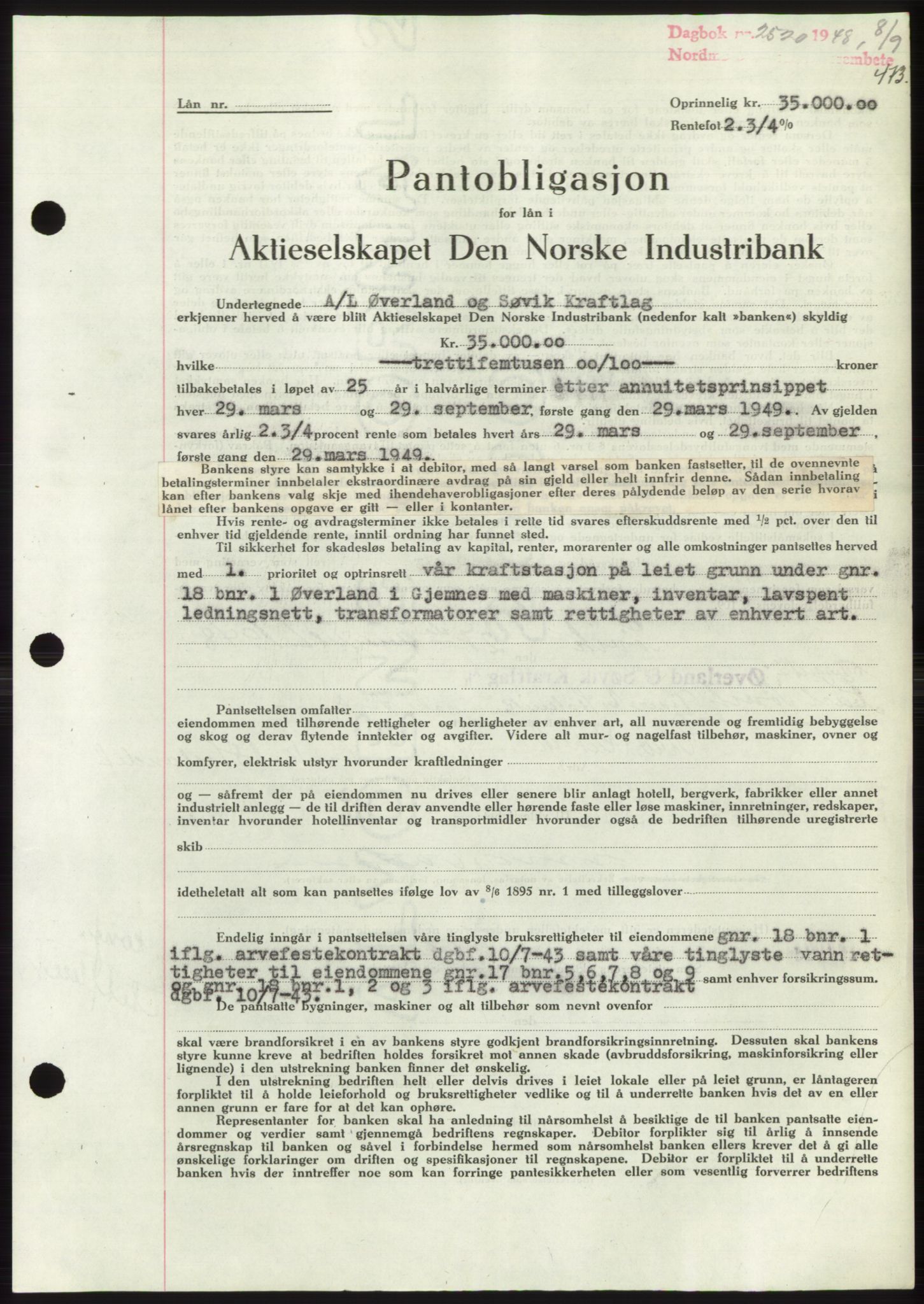Nordmøre sorenskriveri, SAT/A-4132/1/2/2Ca: Pantebok nr. B99, 1948-1948, Dagboknr: 2520/1948