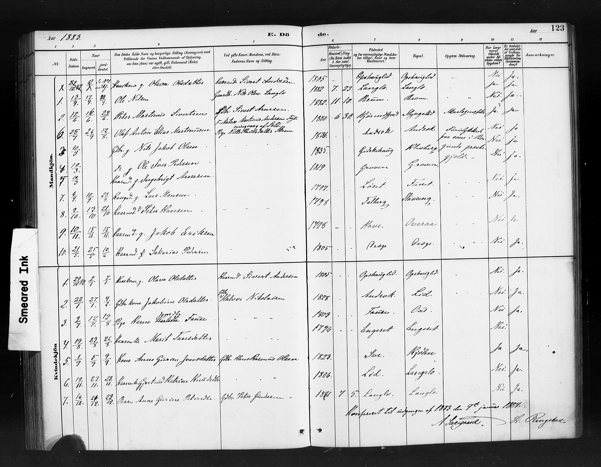 Ministerialprotokoller, klokkerbøker og fødselsregistre - Møre og Romsdal, SAT/A-1454/520/L0283: Ministerialbok nr. 520A12, 1882-1898, s. 123