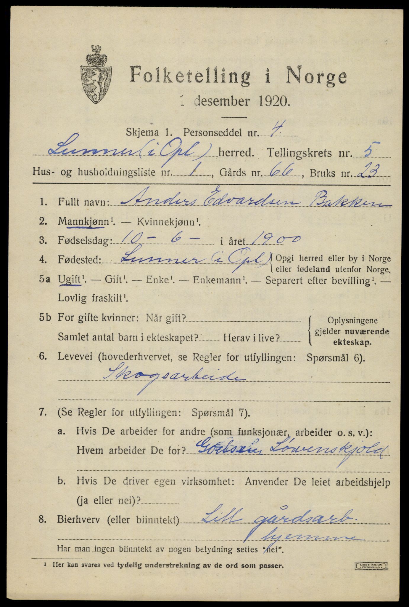SAH, Folketelling 1920 for 0533 Lunner herred, 1920, s. 6921