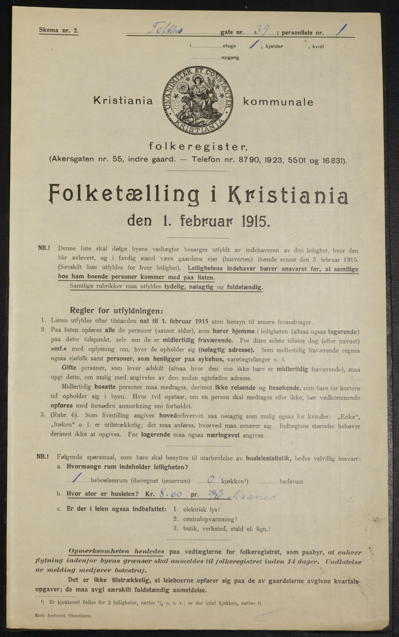 OBA, Kommunal folketelling 1.2.1915 for Kristiania, 1915, s. 107911