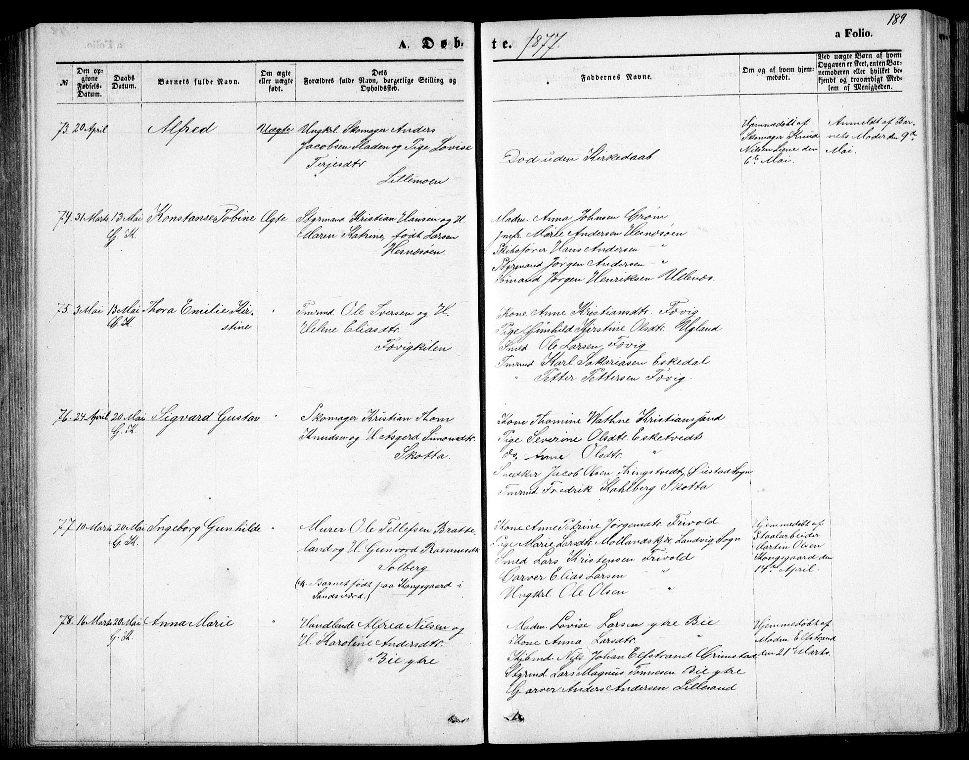 Fjære sokneprestkontor, AV/SAK-1111-0011/F/Fb/L0010: Klokkerbok nr. B 10, 1871-1880, s. 189