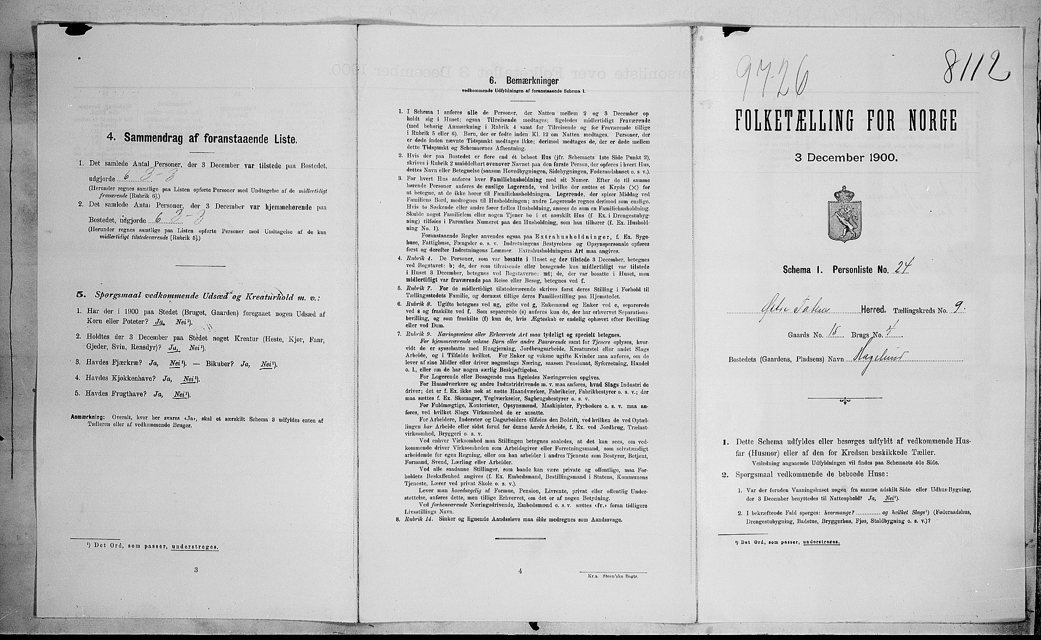 SAH, Folketelling 1900 for 0528 Østre Toten herred, 1900, s. 186