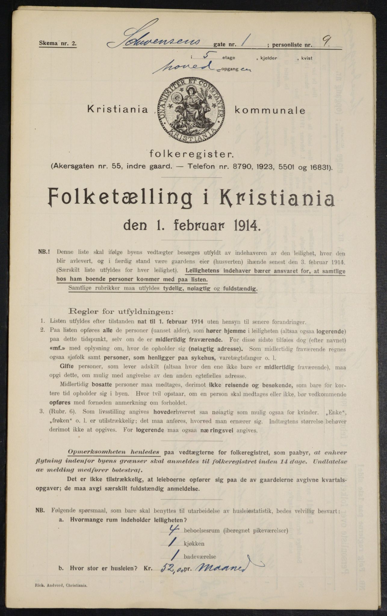 OBA, Kommunal folketelling 1.2.1914 for Kristiania, 1914, s. 92481