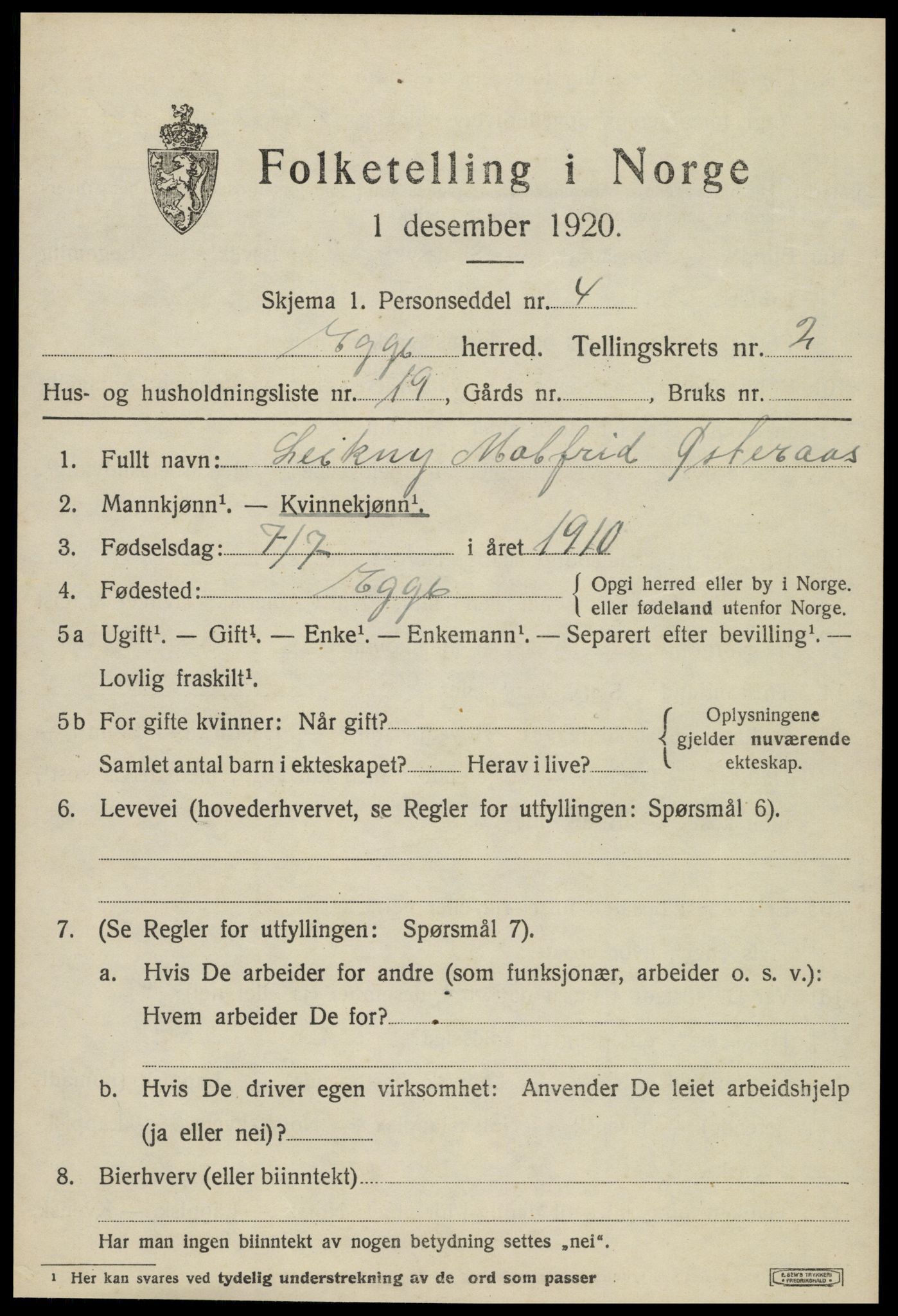 SAT, Folketelling 1920 for 1733 Egge herred, 1920, s. 1310